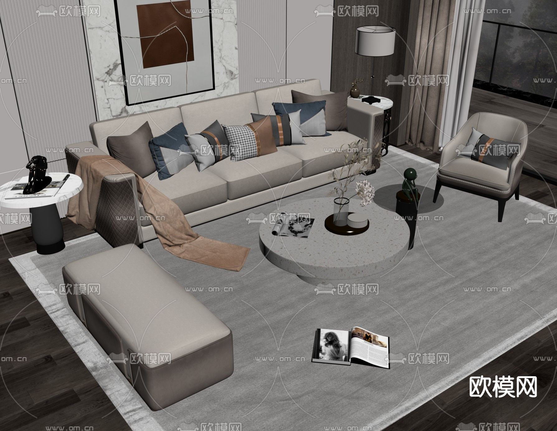 轻奢组合沙发su模型下载（渲染图2）