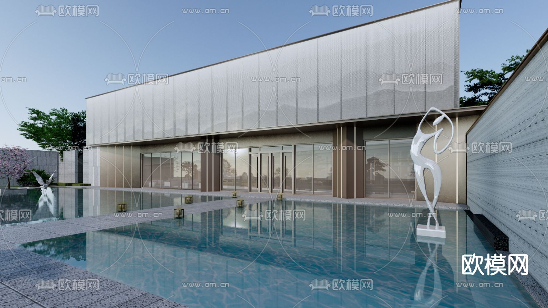 现代售楼处 会所建筑su模型下载（渲染图1）