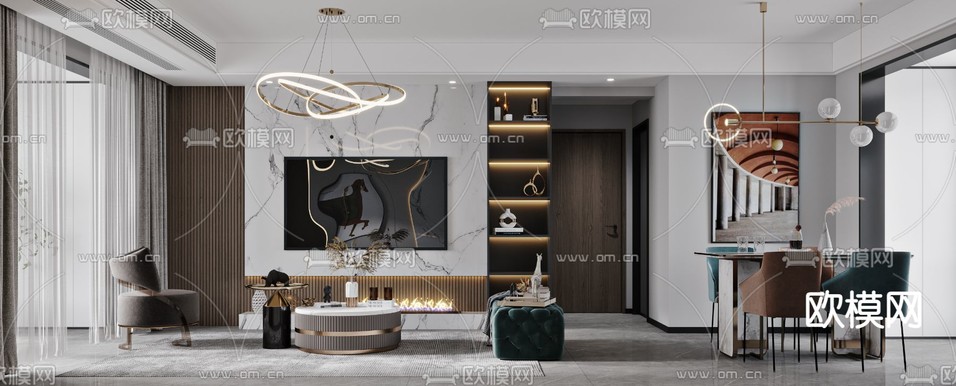 现代客餐厅3d模型下载(渲染图2)