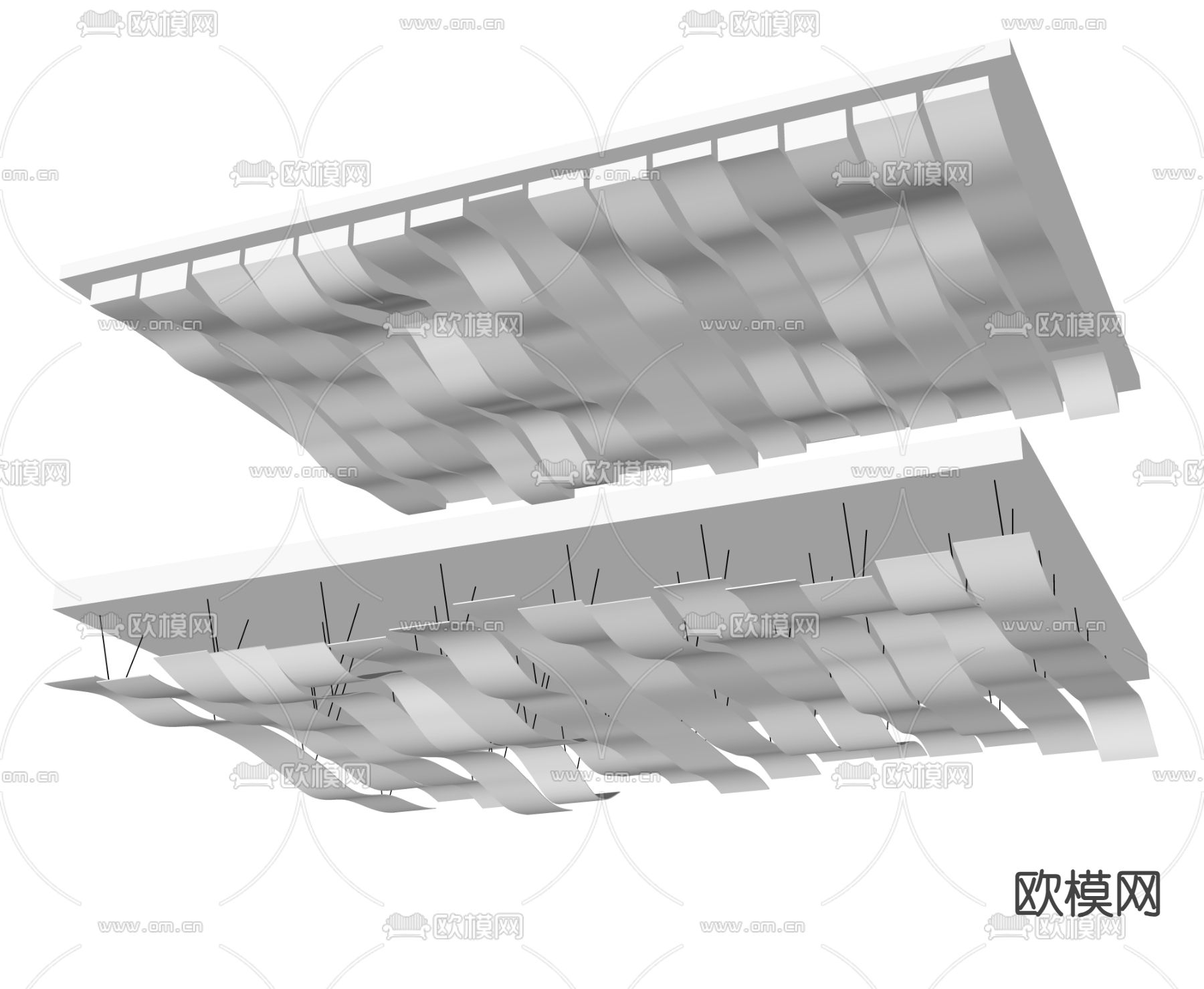 现代异形吊顶 波浪吊顶su模型下载（渲染图2）