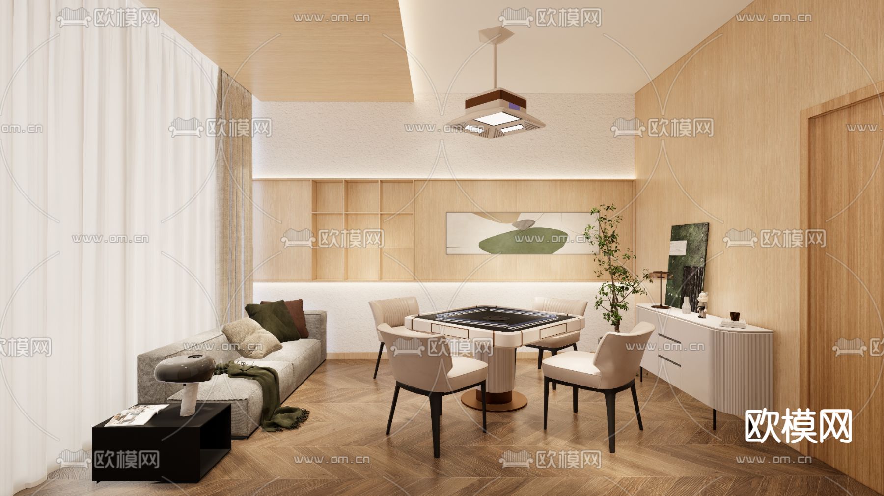 现代棋牌室su模型下载（渲染图1）