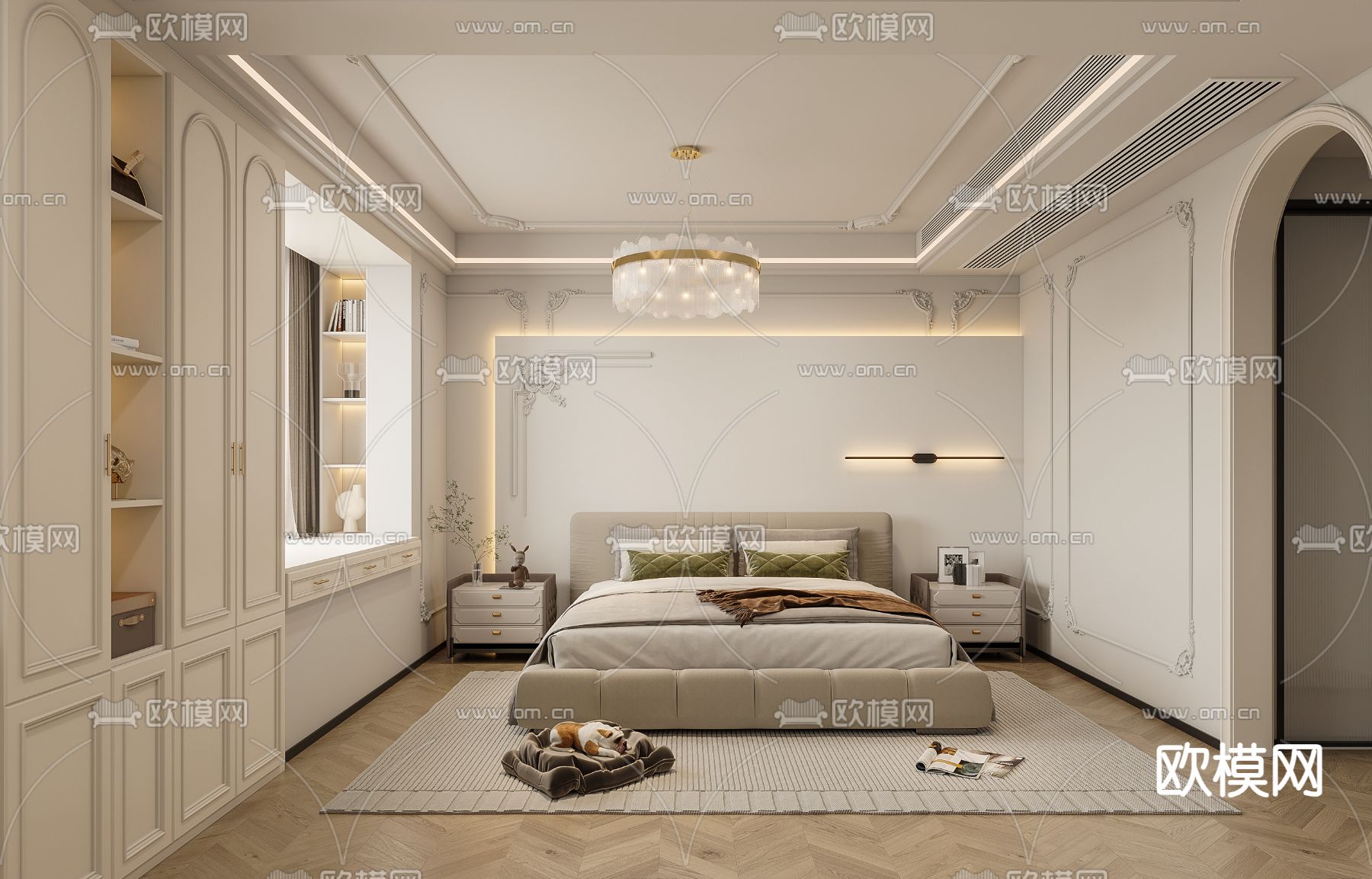 法式卧室 主卧3d模型下载（渲染图1）