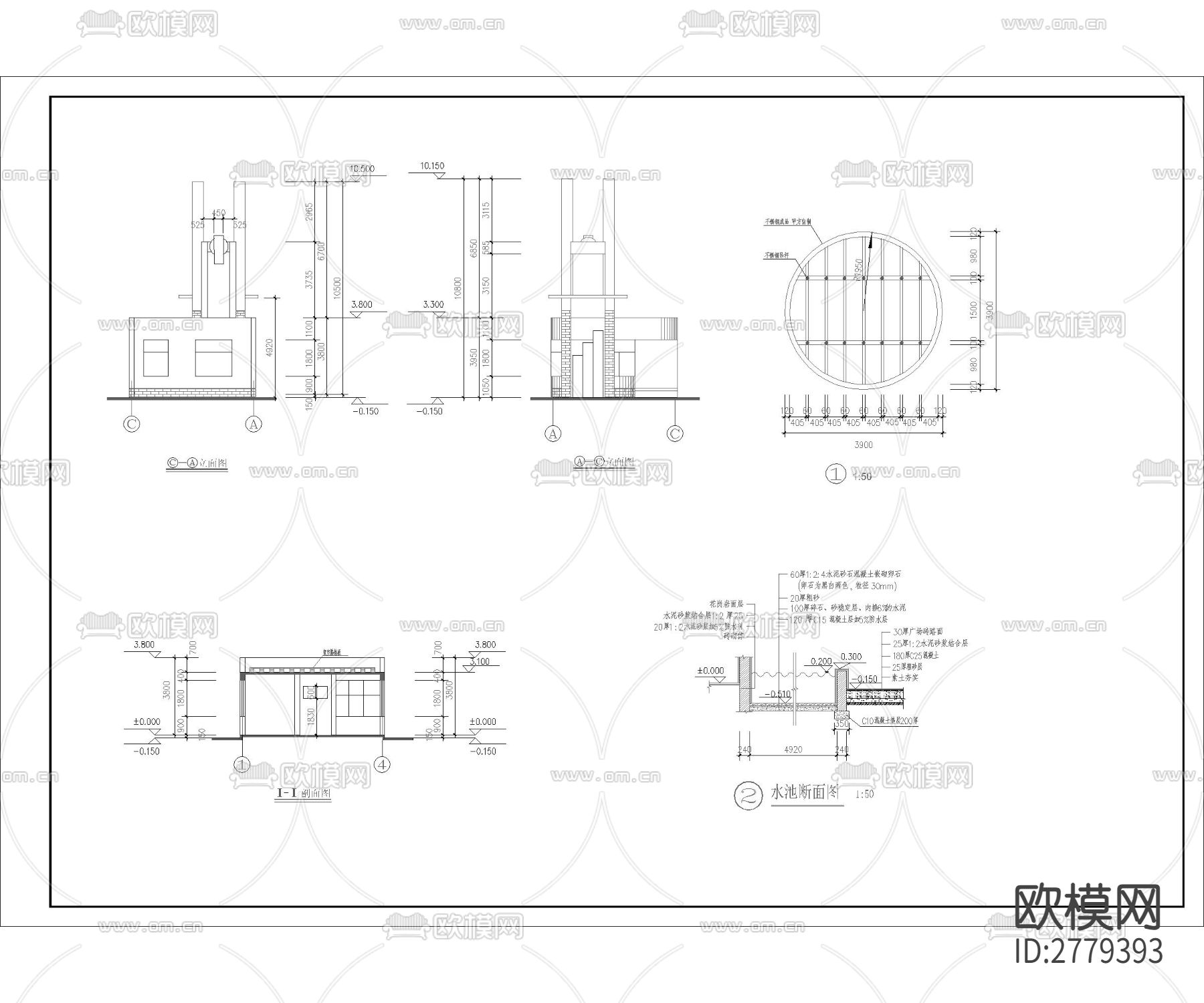 小区入口大门 工业园区入口大门 学校大门cad大样图下载（渲染图1）