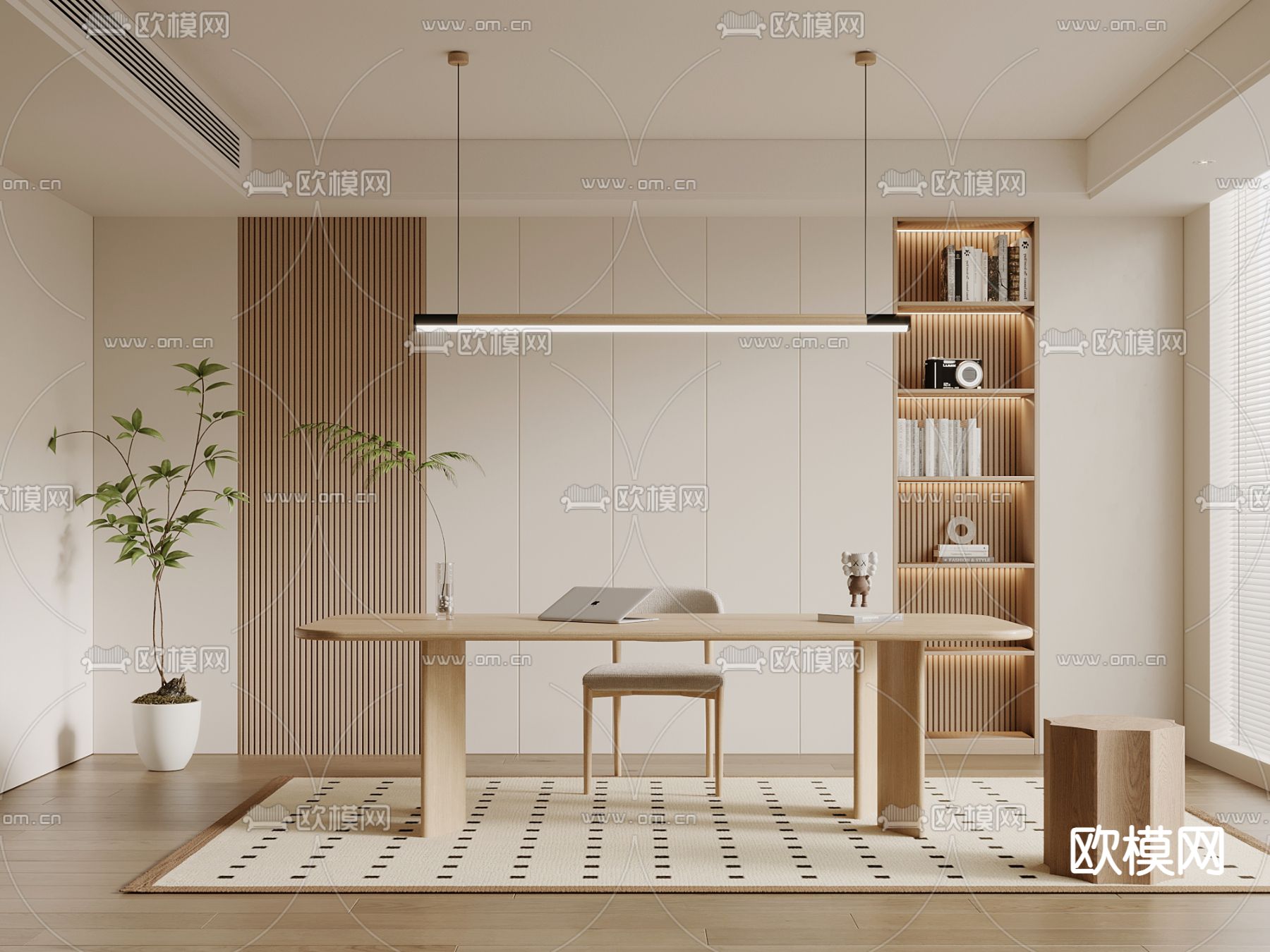 北欧书房su模型下载（渲染图1）