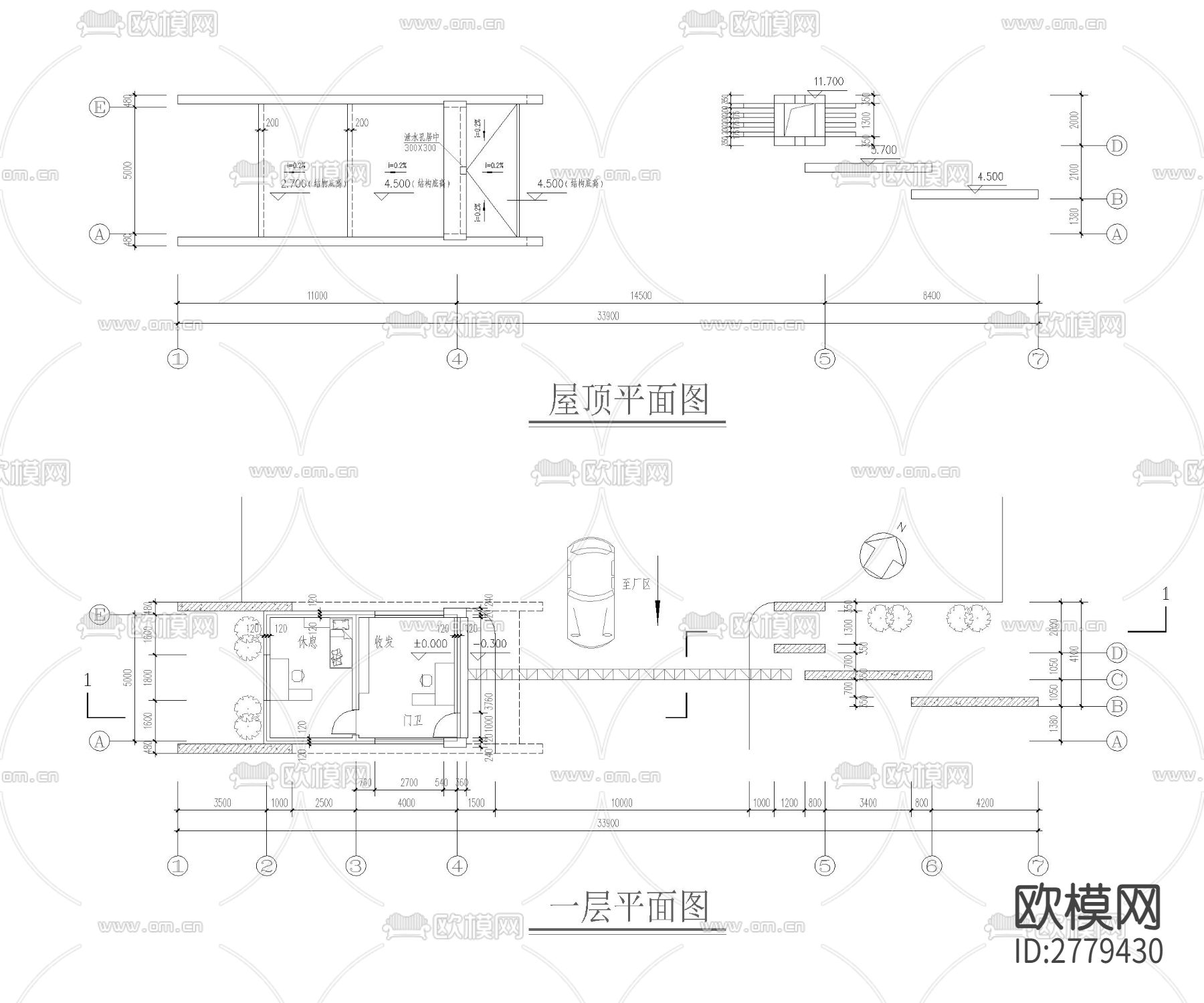 小区入口大门CAD施工图下载（渲染图2）