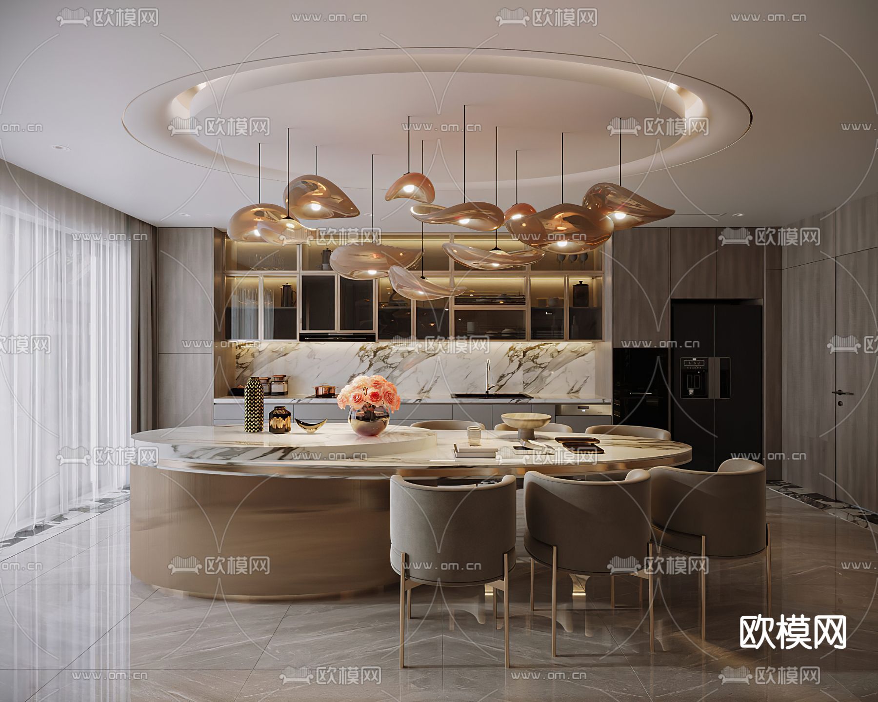 轻奢餐厅3d模型下载（渲染图1）