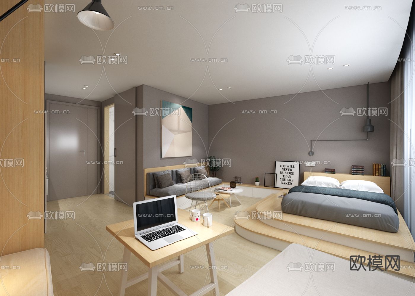 单身公寓宿舍su模型下载（渲染图3）