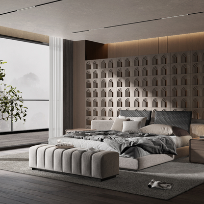  Minotti 卧室 双人床su模型 