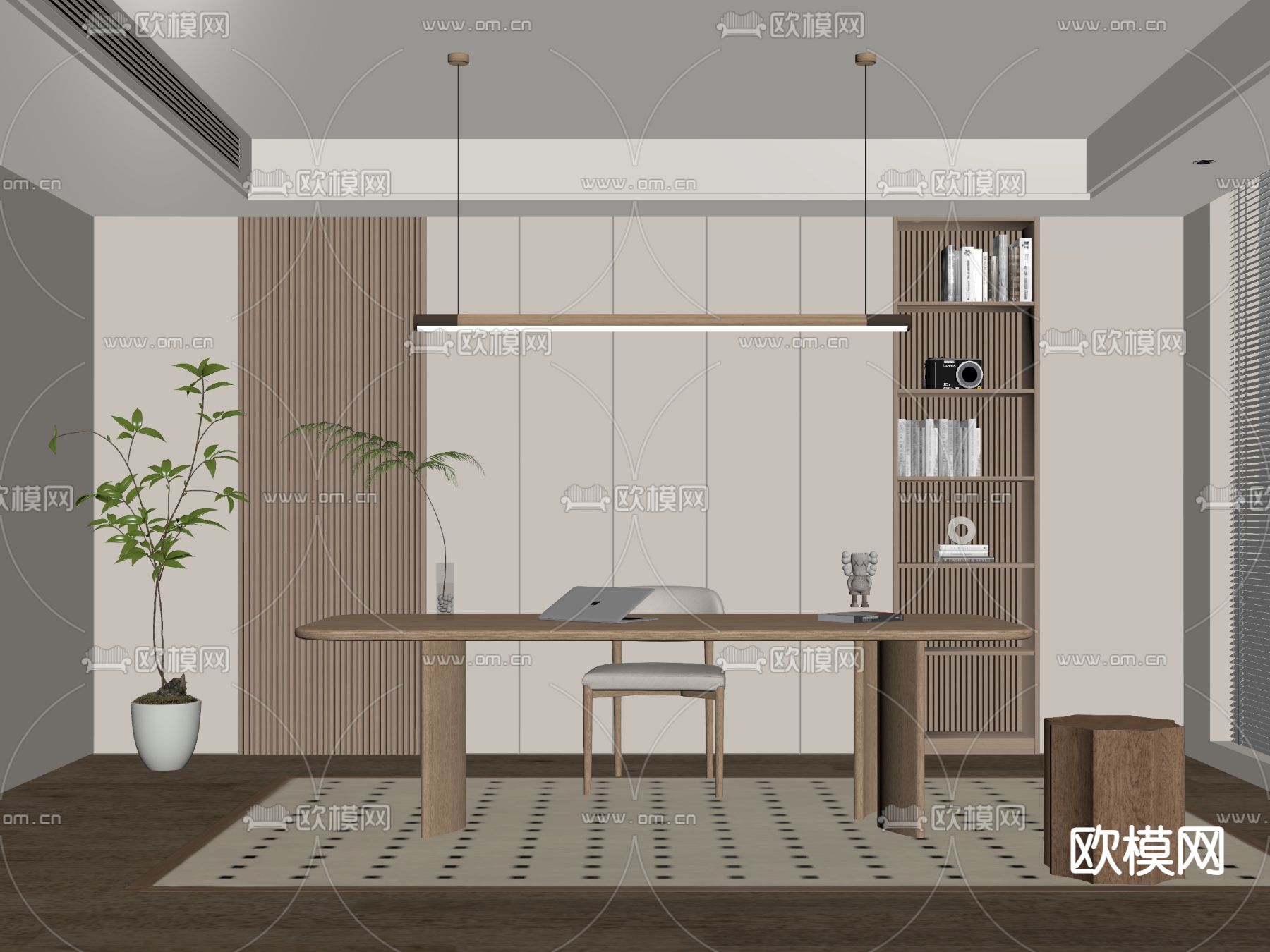 北欧书房su模型下载（渲染图2）
