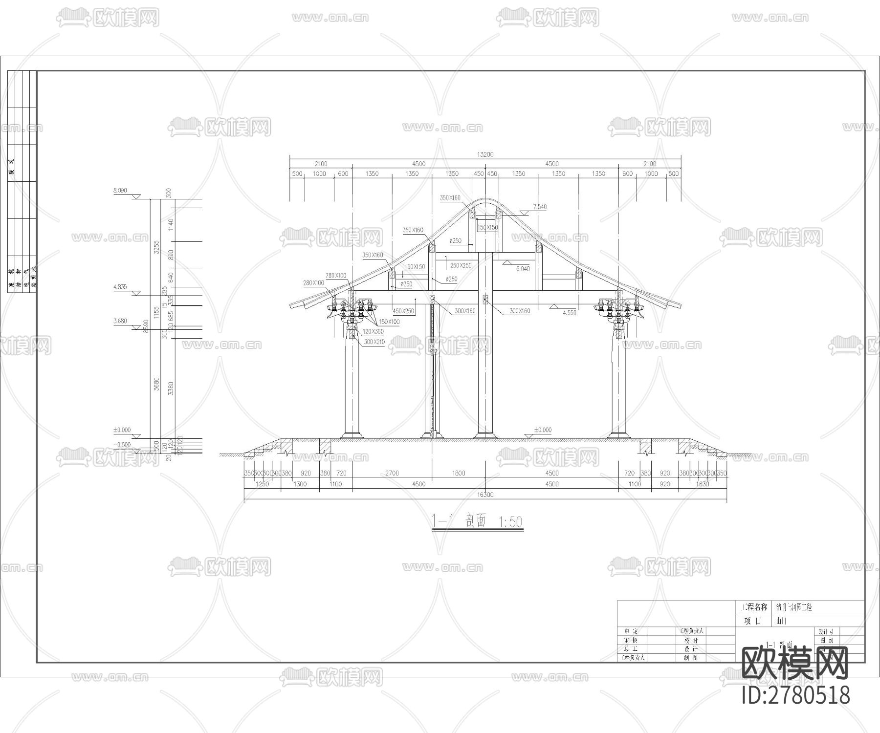 入口大门CAD施工图下载（渲染图5）