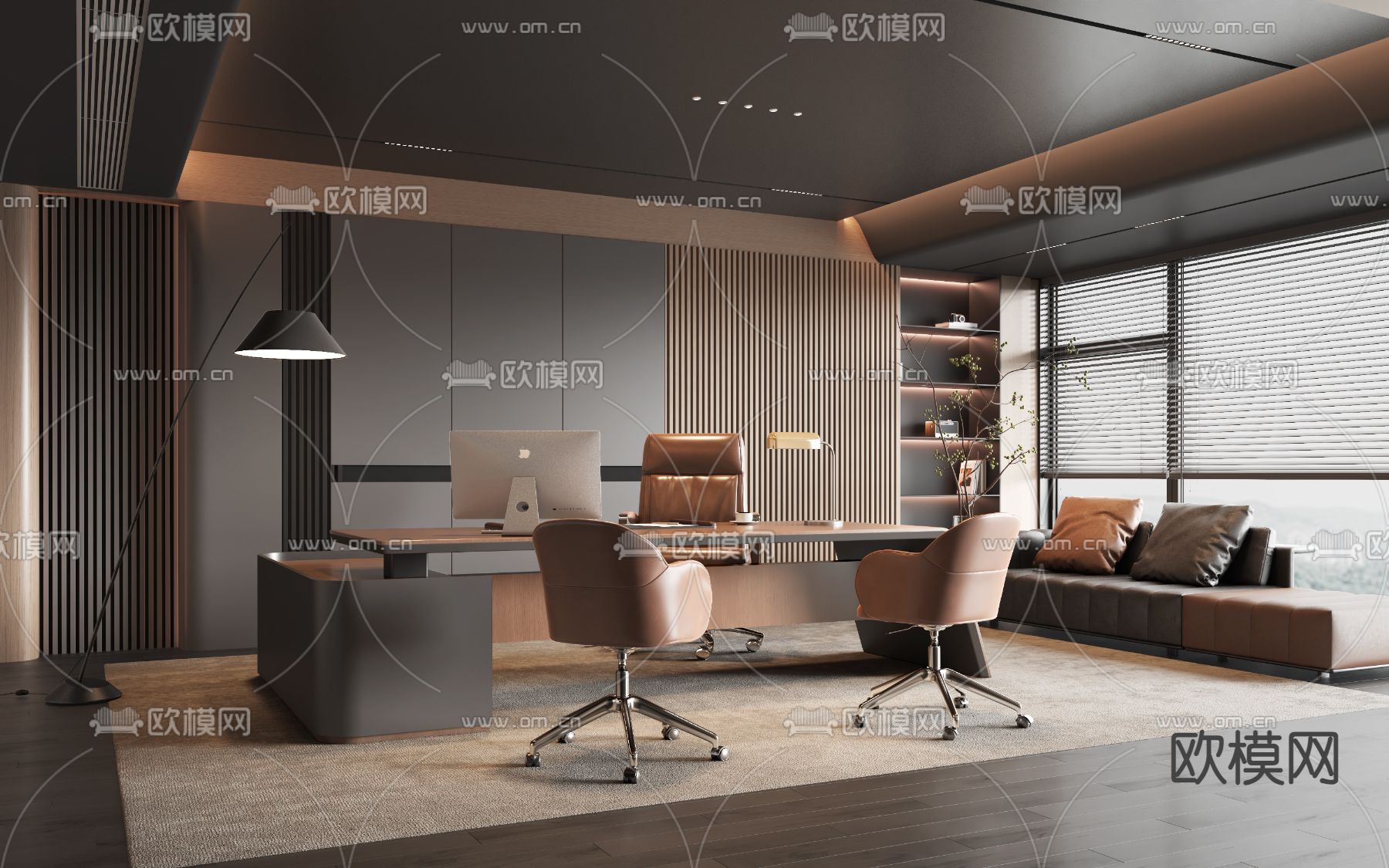 Minotti 班台桌 总经理室 董事长室3d模型下载（渲染图1）