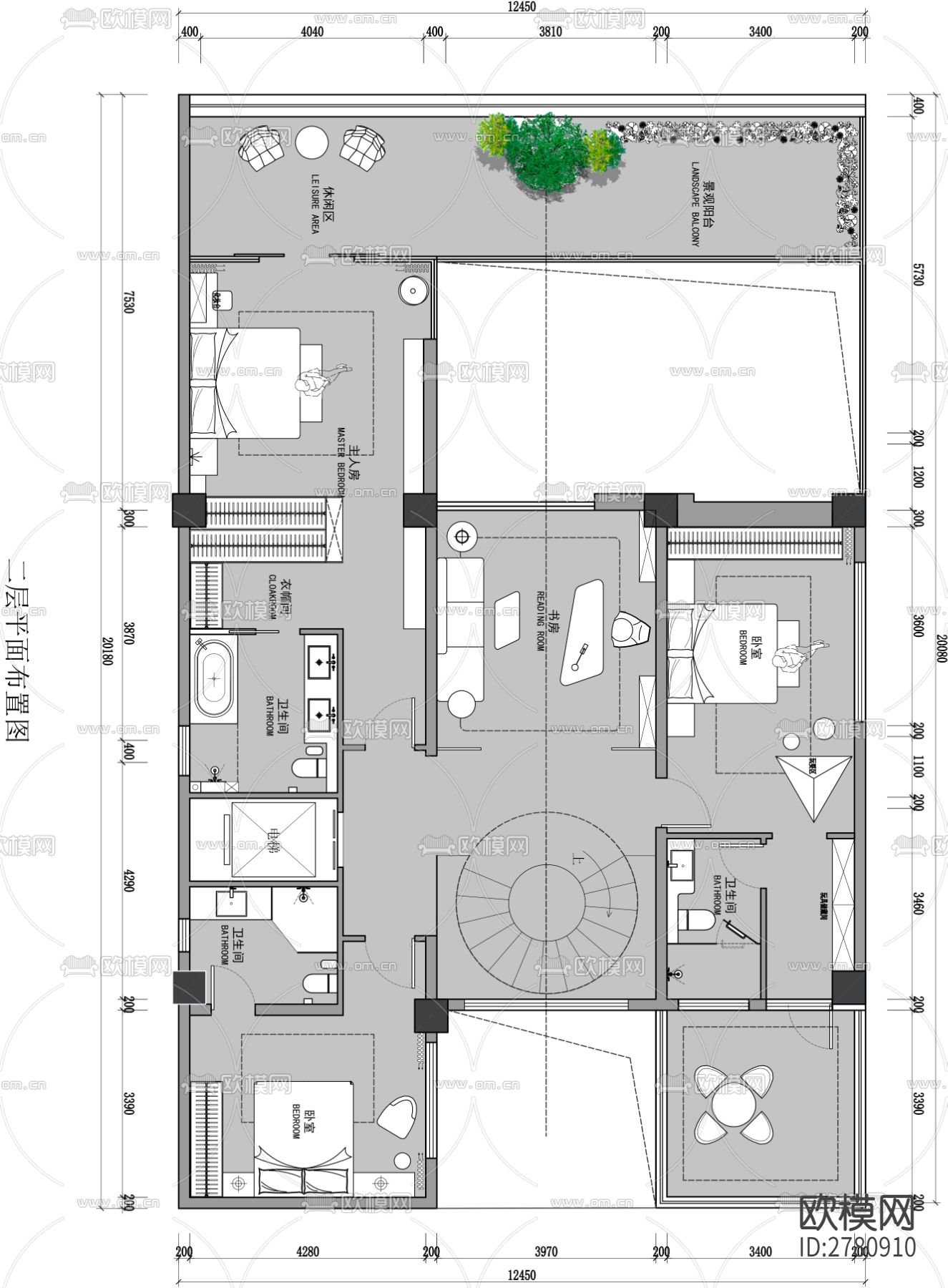 800㎡别墅CAD施工图下载（渲染图4）