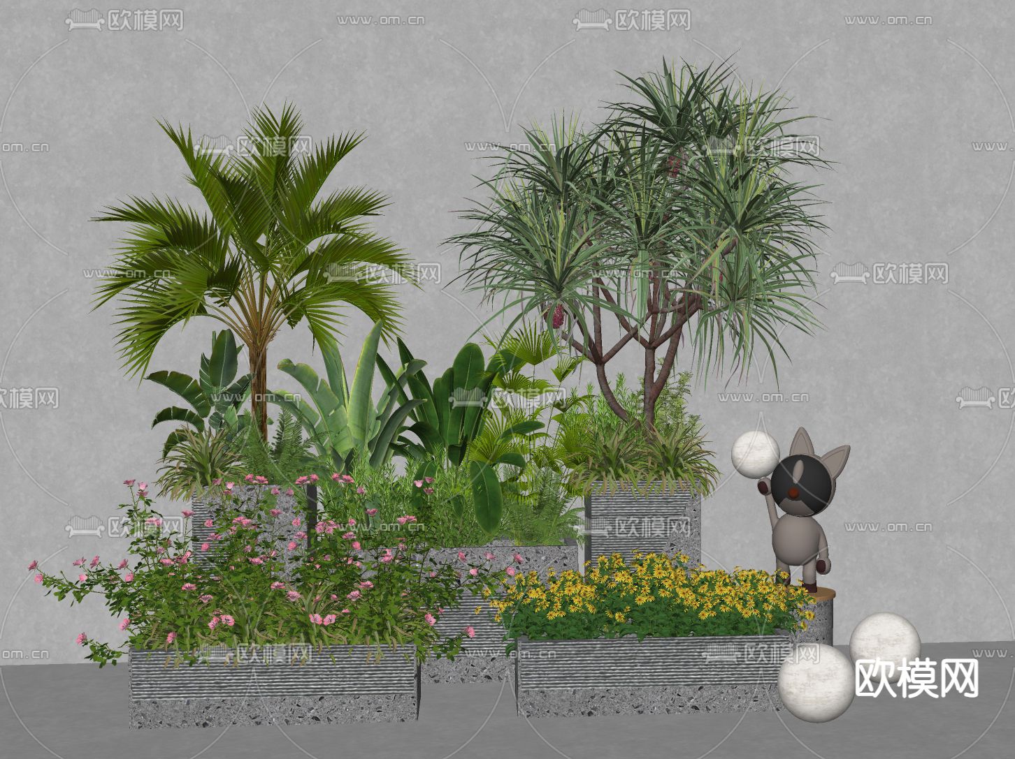 绿植花箱 花池 花坛su模型下载（渲染图2）