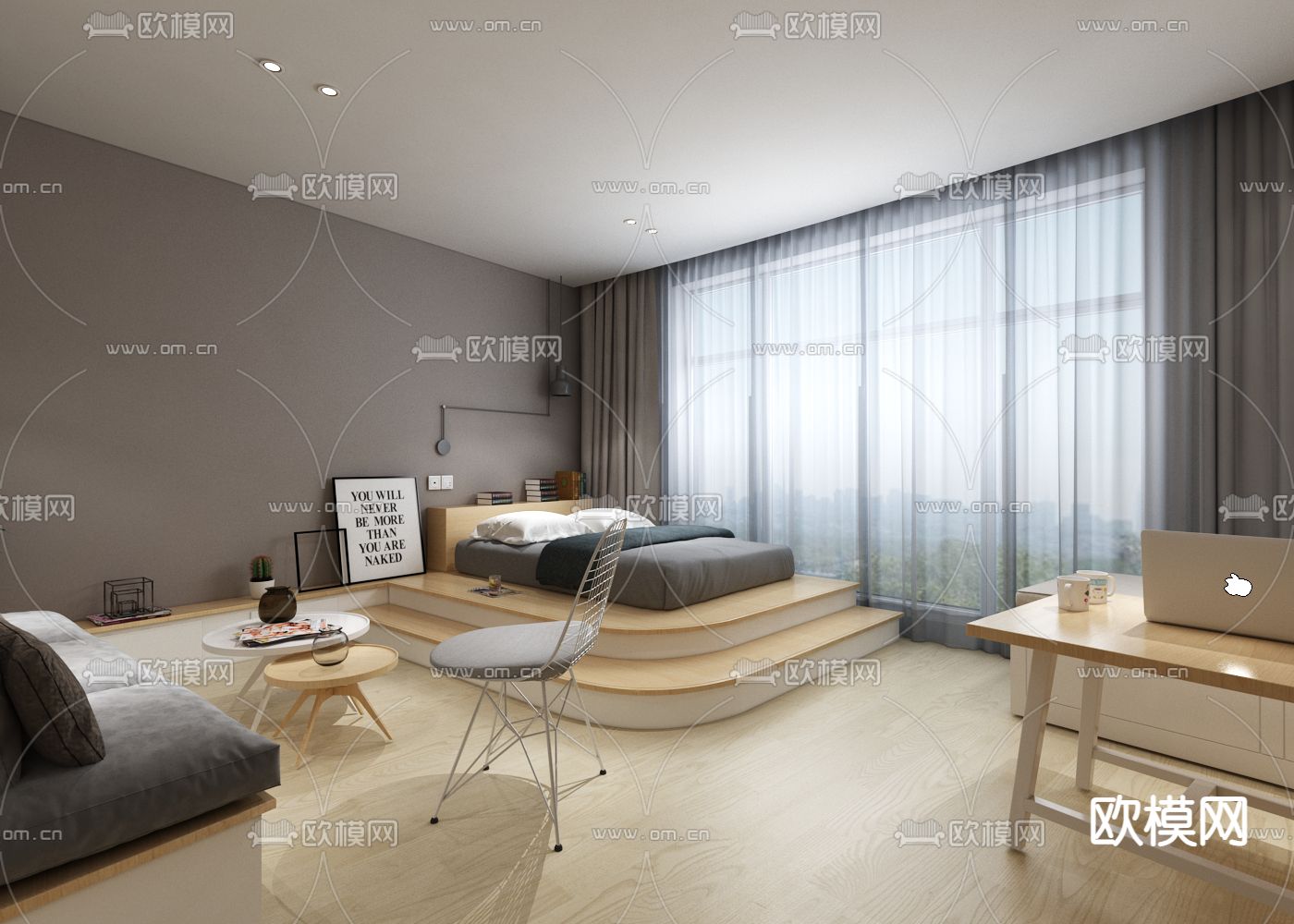 单身公寓宿舍su模型下载（渲染图1）