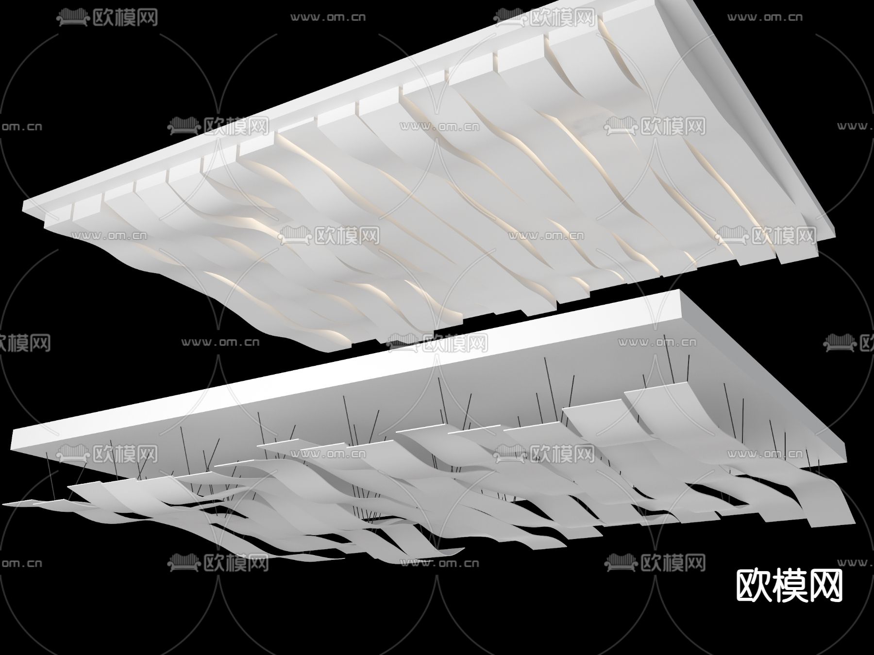 现代异形吊顶 波浪吊顶su模型下载（渲染图1）