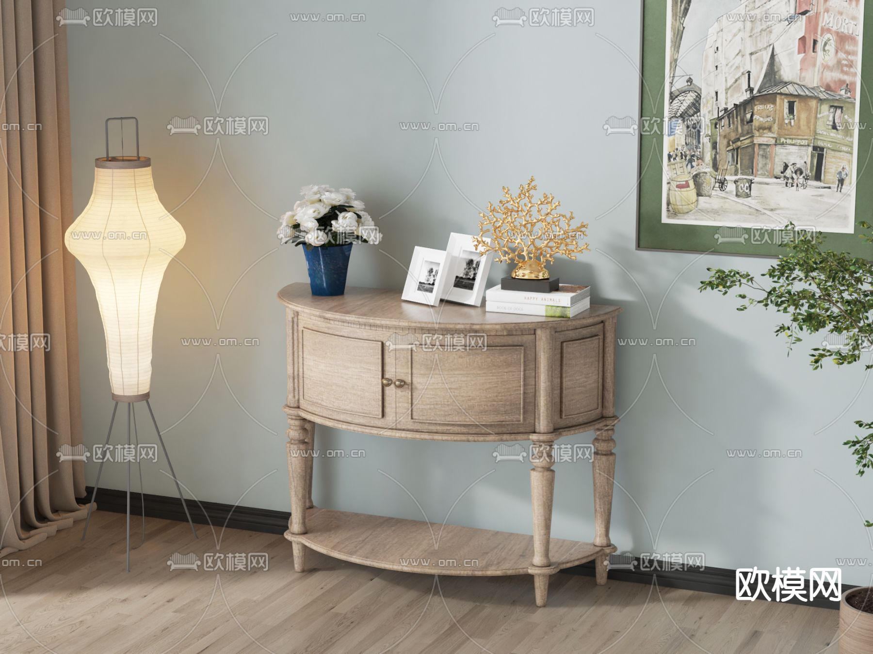 简欧边柜 玄关柜 端景柜3d模型下载