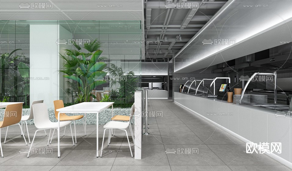 员工餐厅 食堂3d模型下载(渲染图2)