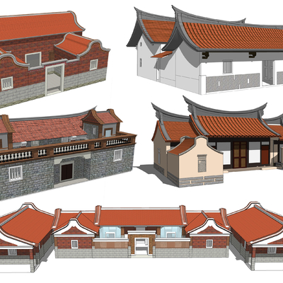  中式仿古祠堂su模型 