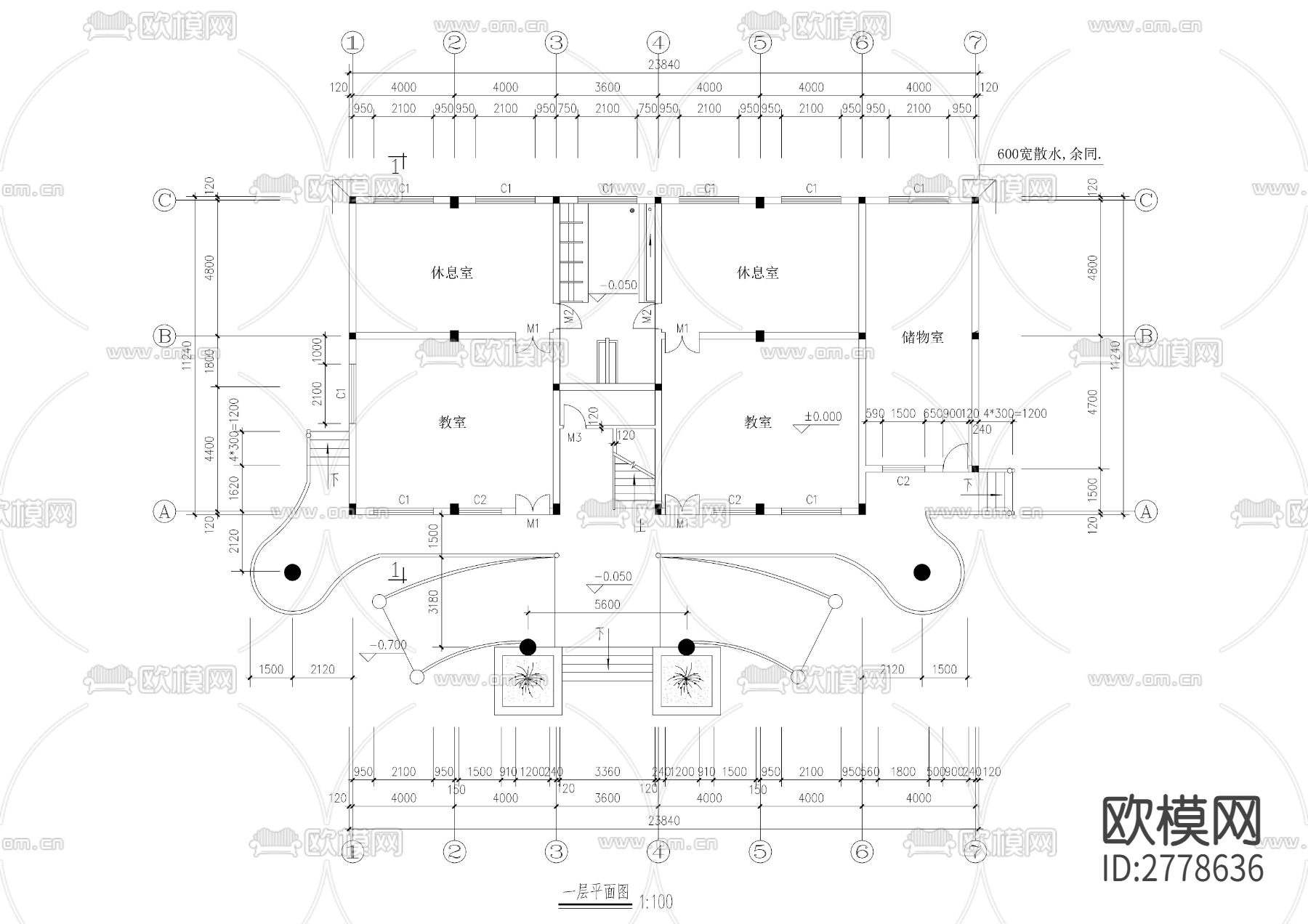 幼儿园建施cad施工图下载（渲染图3）