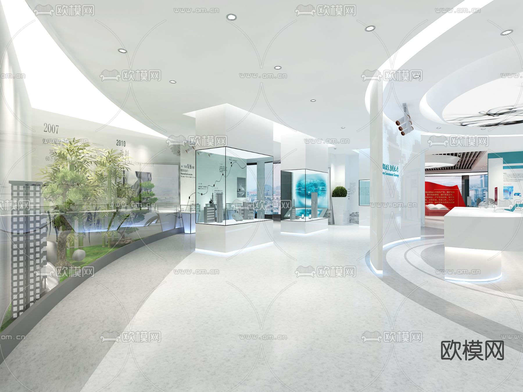 现代企业文化展厅su模型下载（渲染图2）