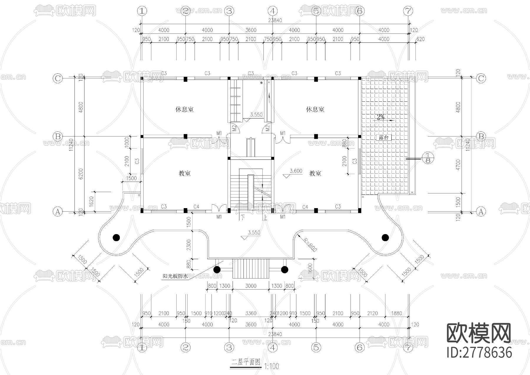 幼儿园建施cad施工图下载（渲染图1）