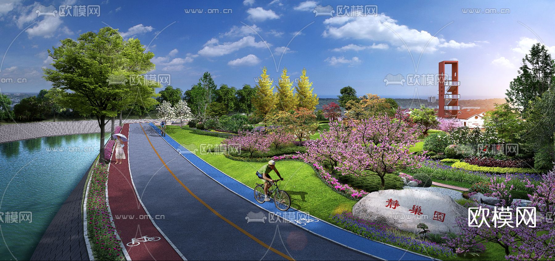 沿河公园景观3d模型下载