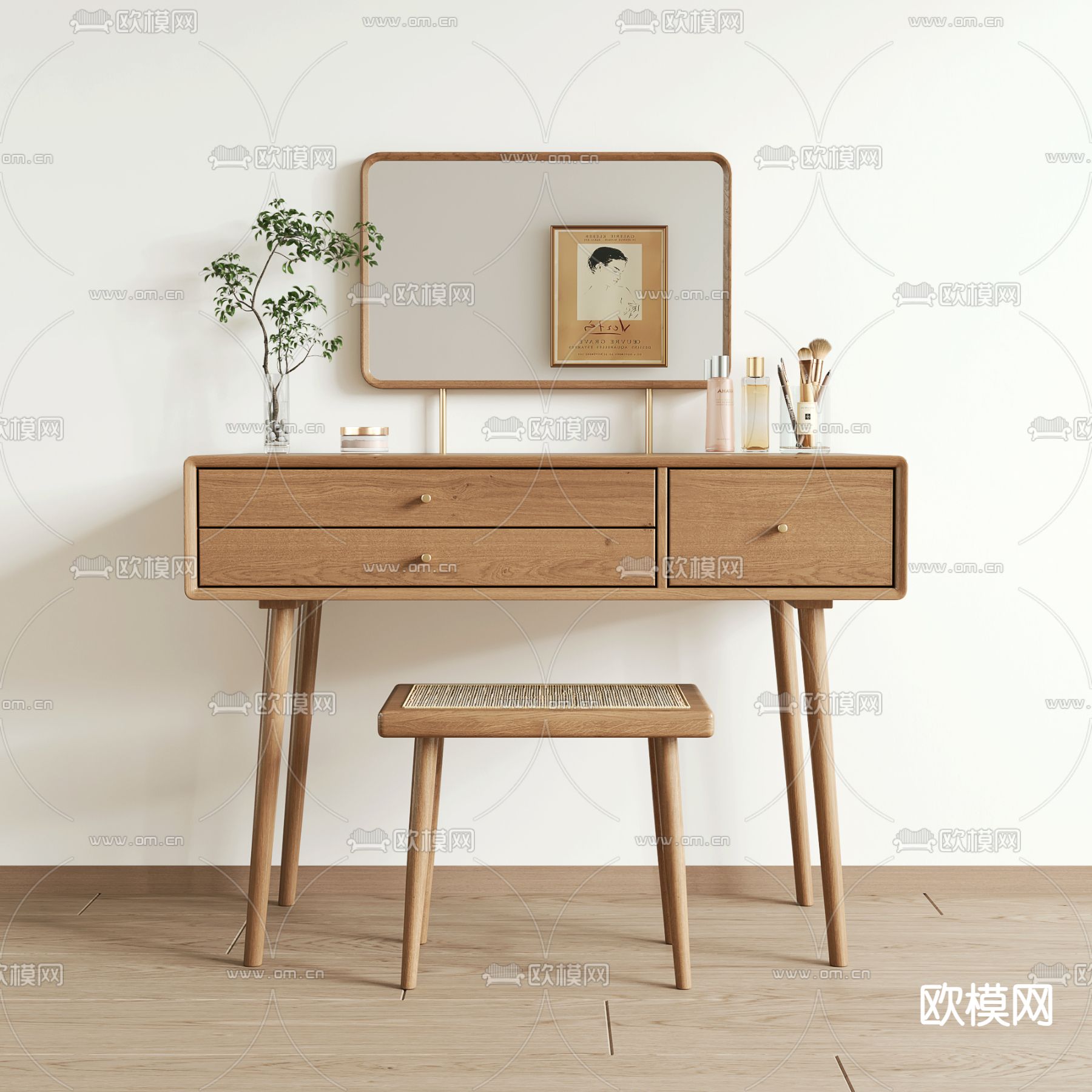 北欧梳妆台su模型下载（渲染图1）