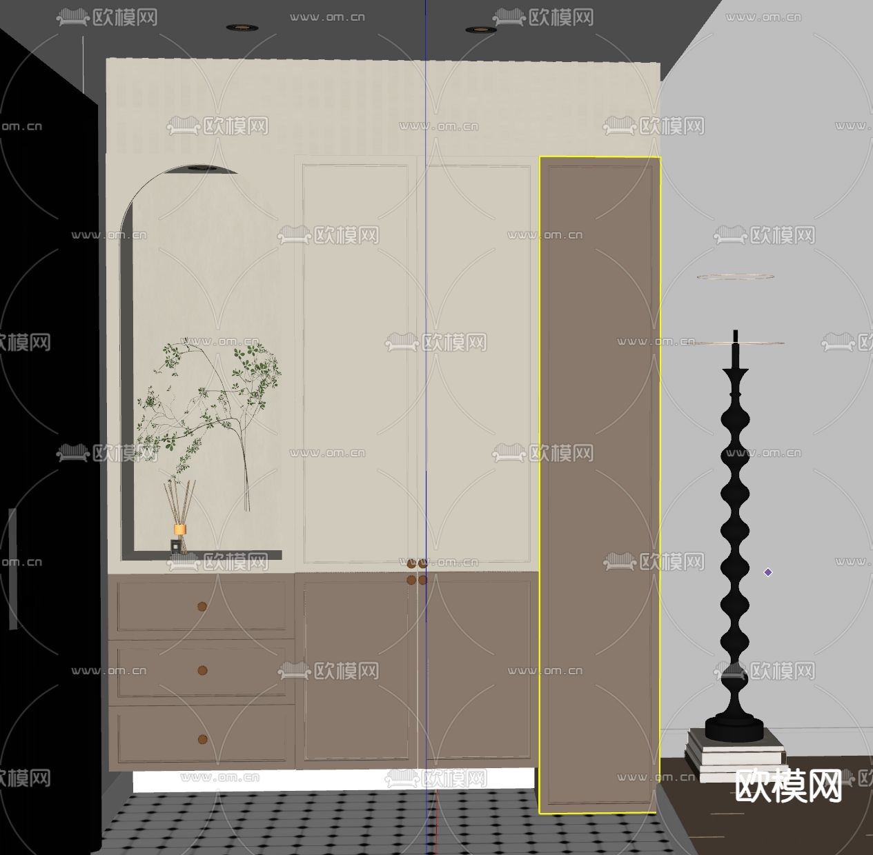 中古风鞋柜su模型下载（渲染图2）