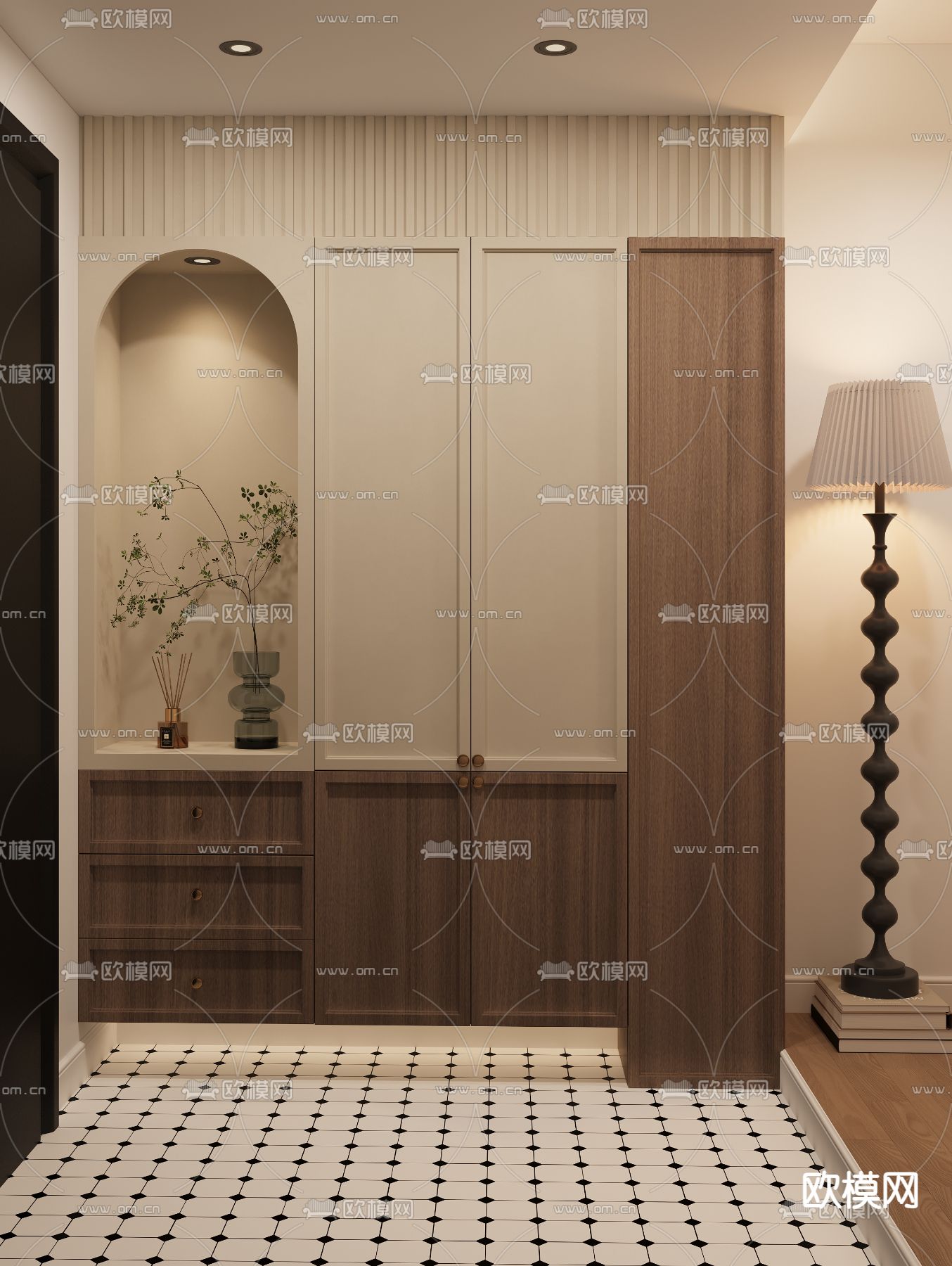 中古风鞋柜su模型下载（渲染图1）
