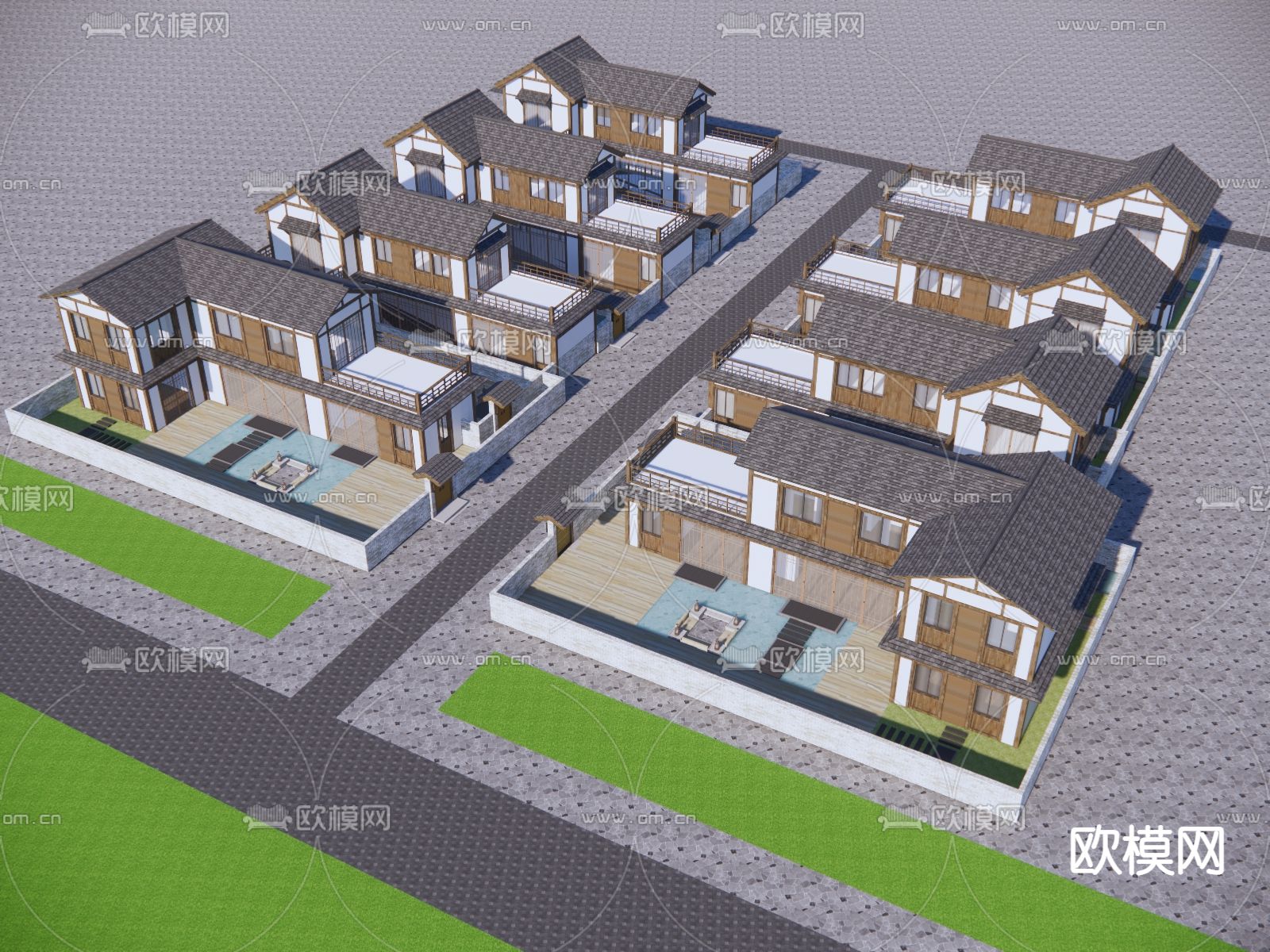 联排别墅su模型下载（渲染图2）