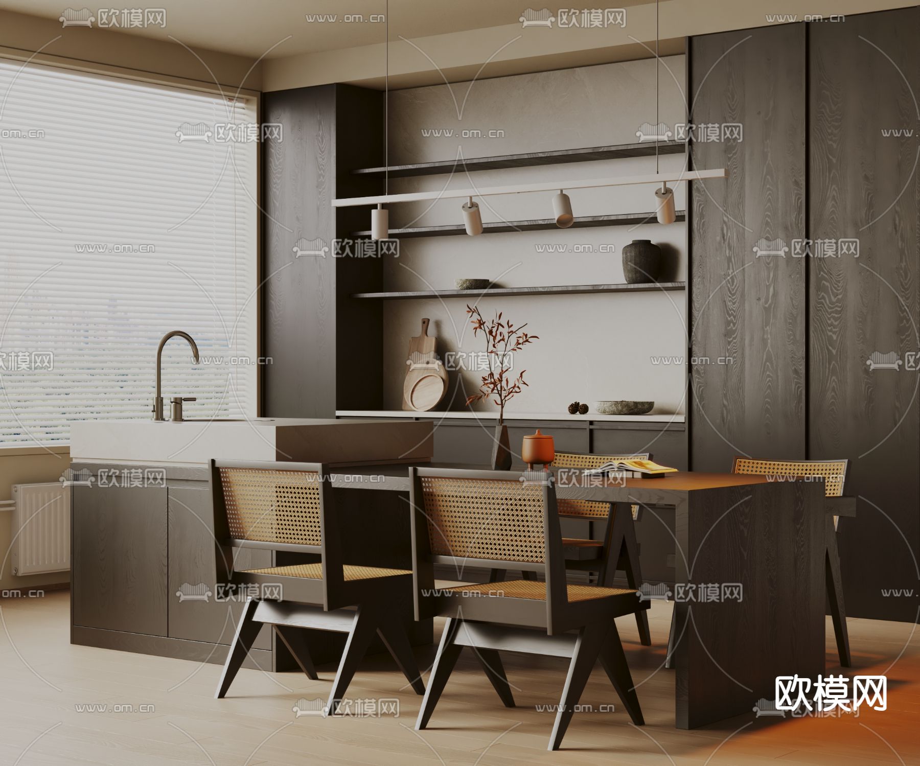 侘寂风吧台su模型下载（渲染图1）