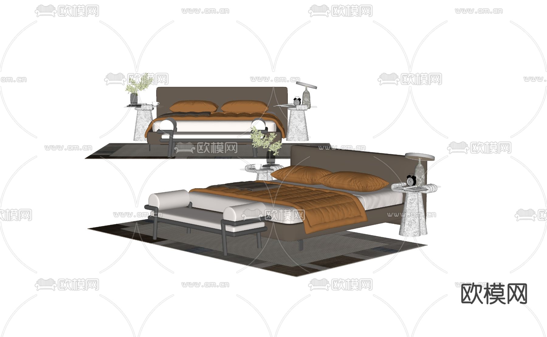 minotti 双人床su模型下载（渲染图2）