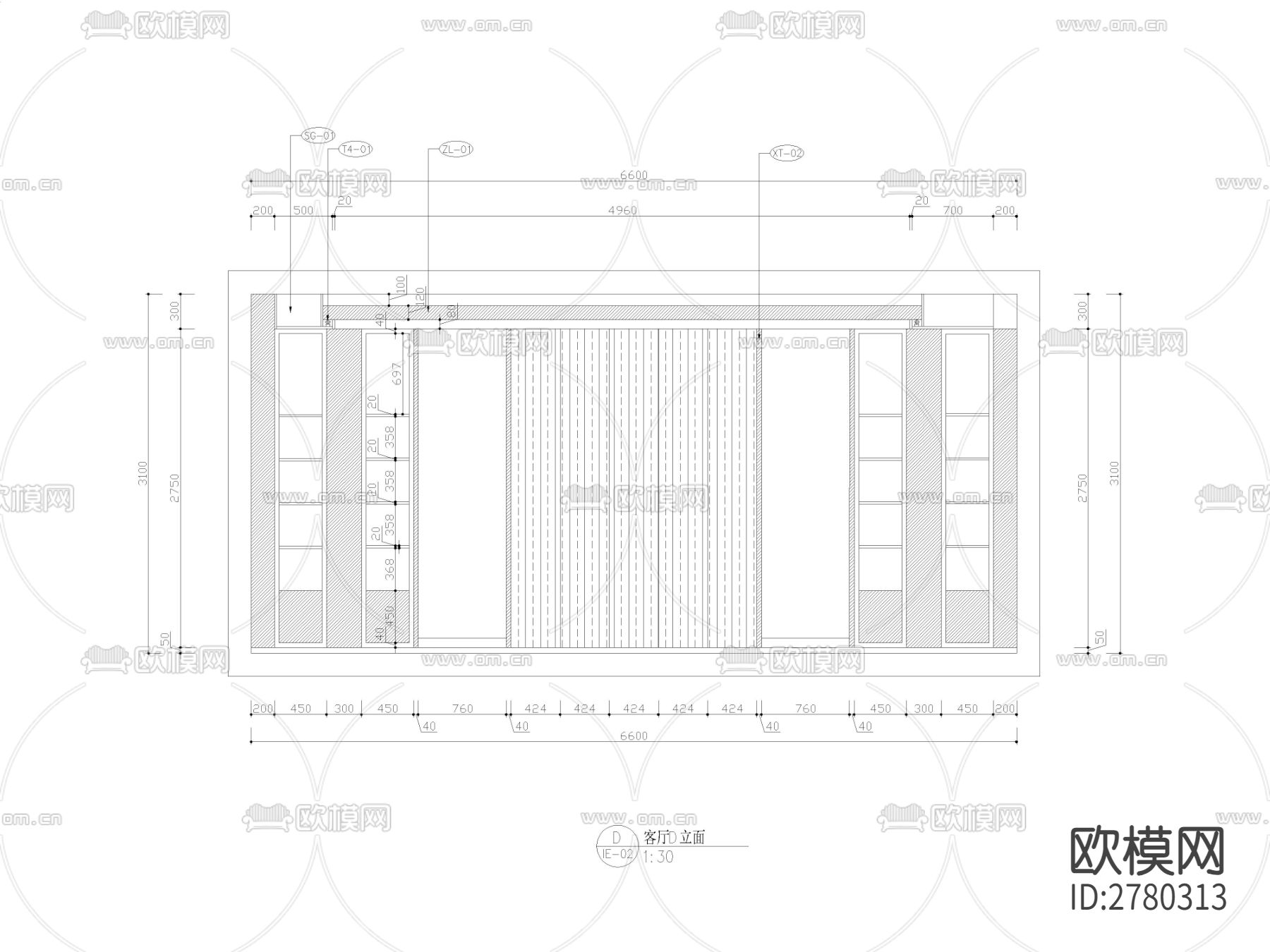 家装施工图纸 平面布置图 电路图cad施工图下载（渲染图1）