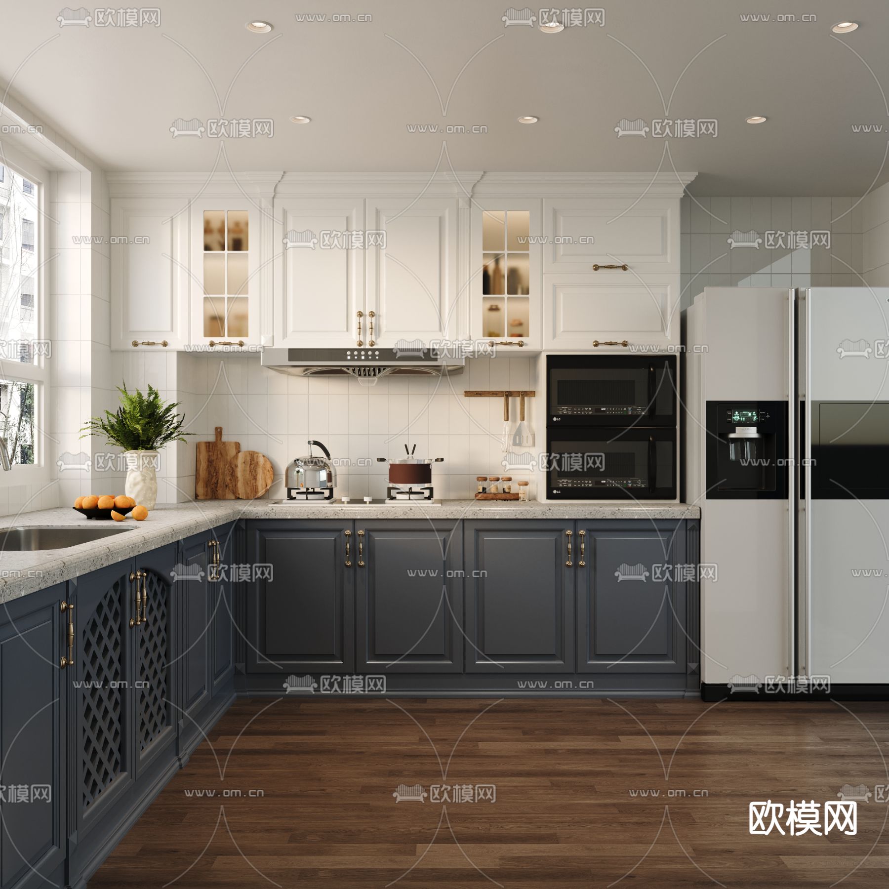 美式厨房 橱柜3d模型下载_ID14213320_3dmax免费模型-欧模网