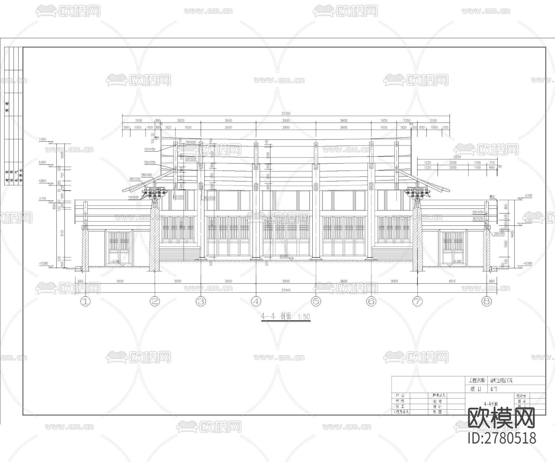 入口大门CAD施工图下载（渲染图6）