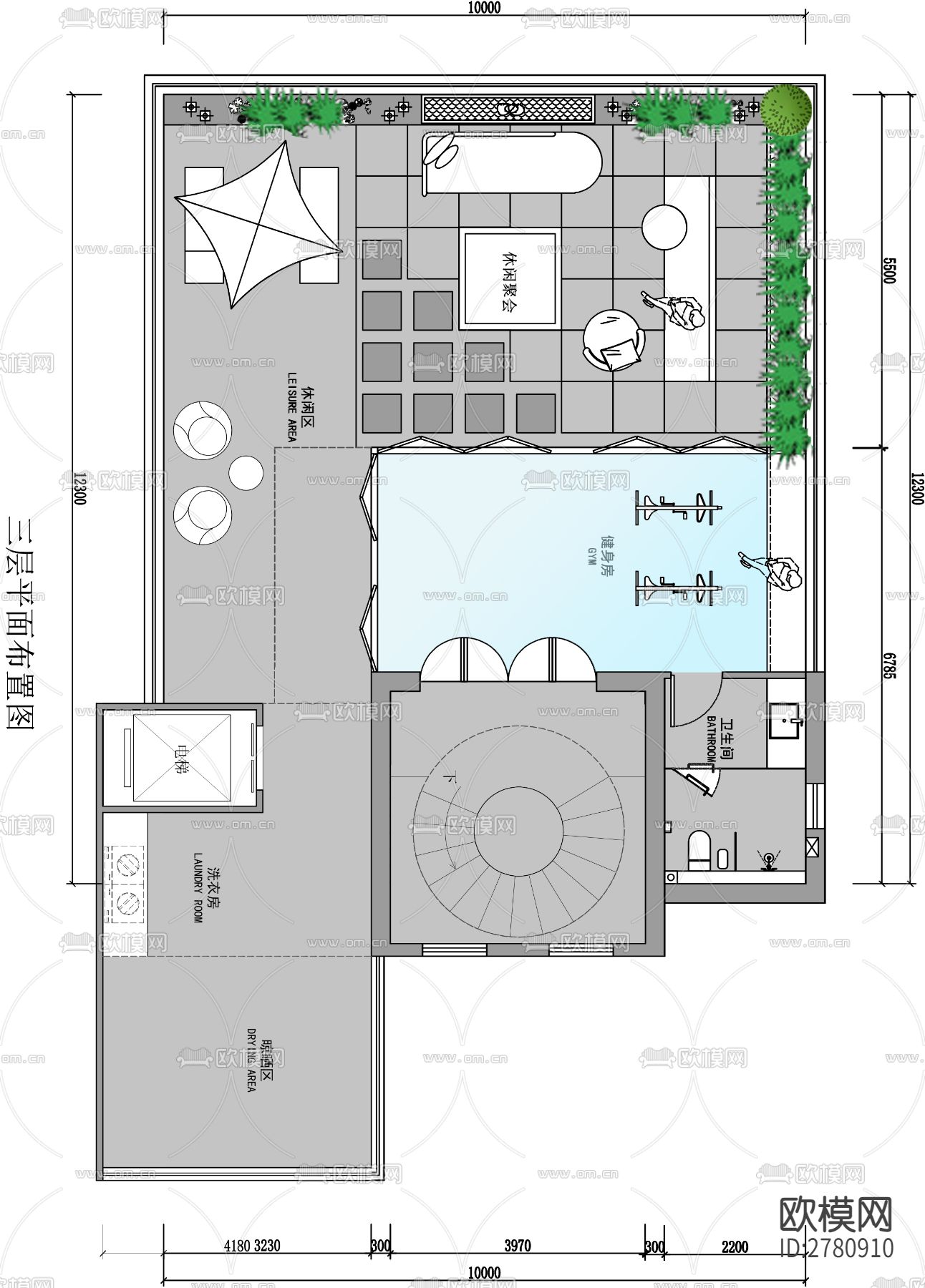 800㎡别墅CAD施工图下载（渲染图5）