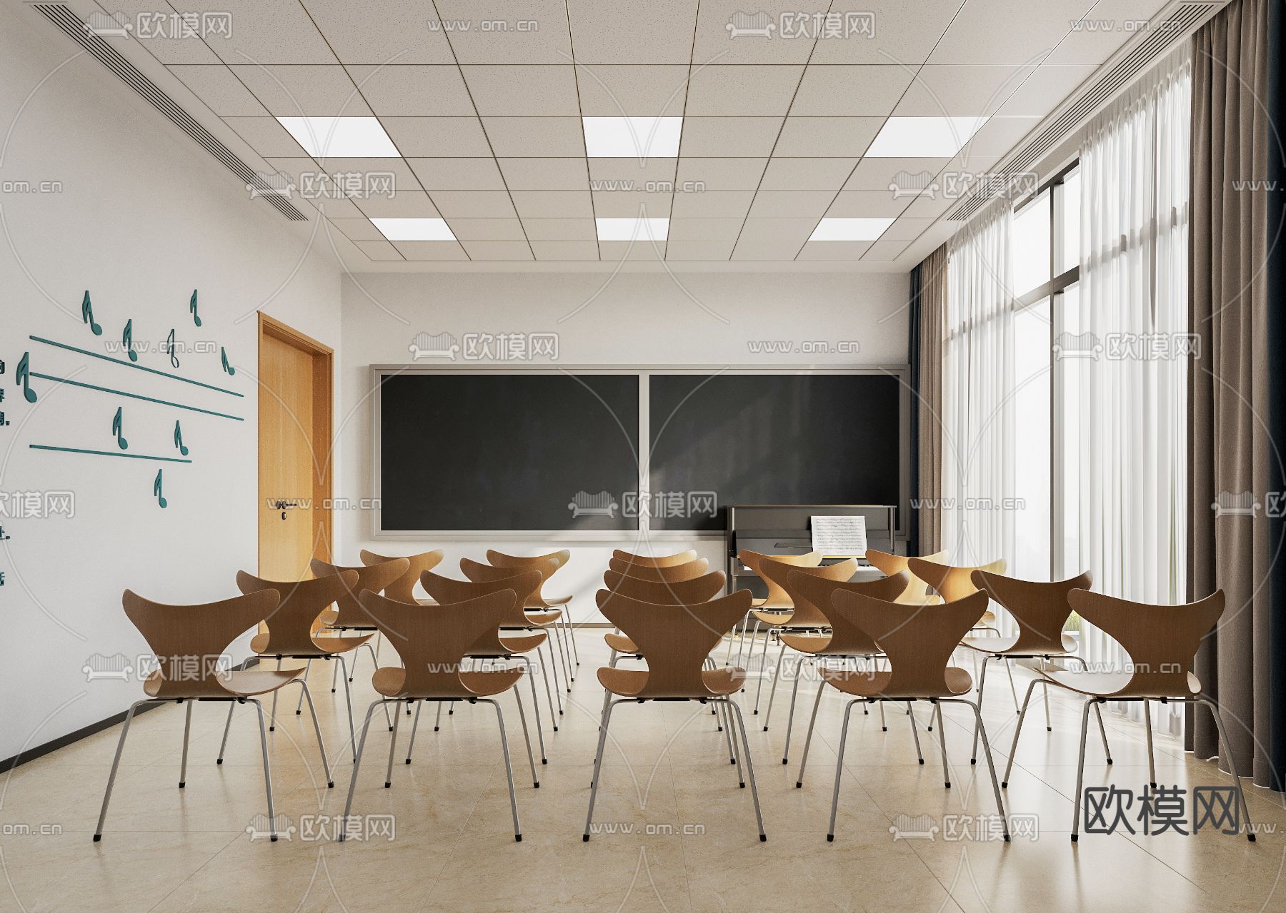 现代音乐教室su模型下载（渲染图1）