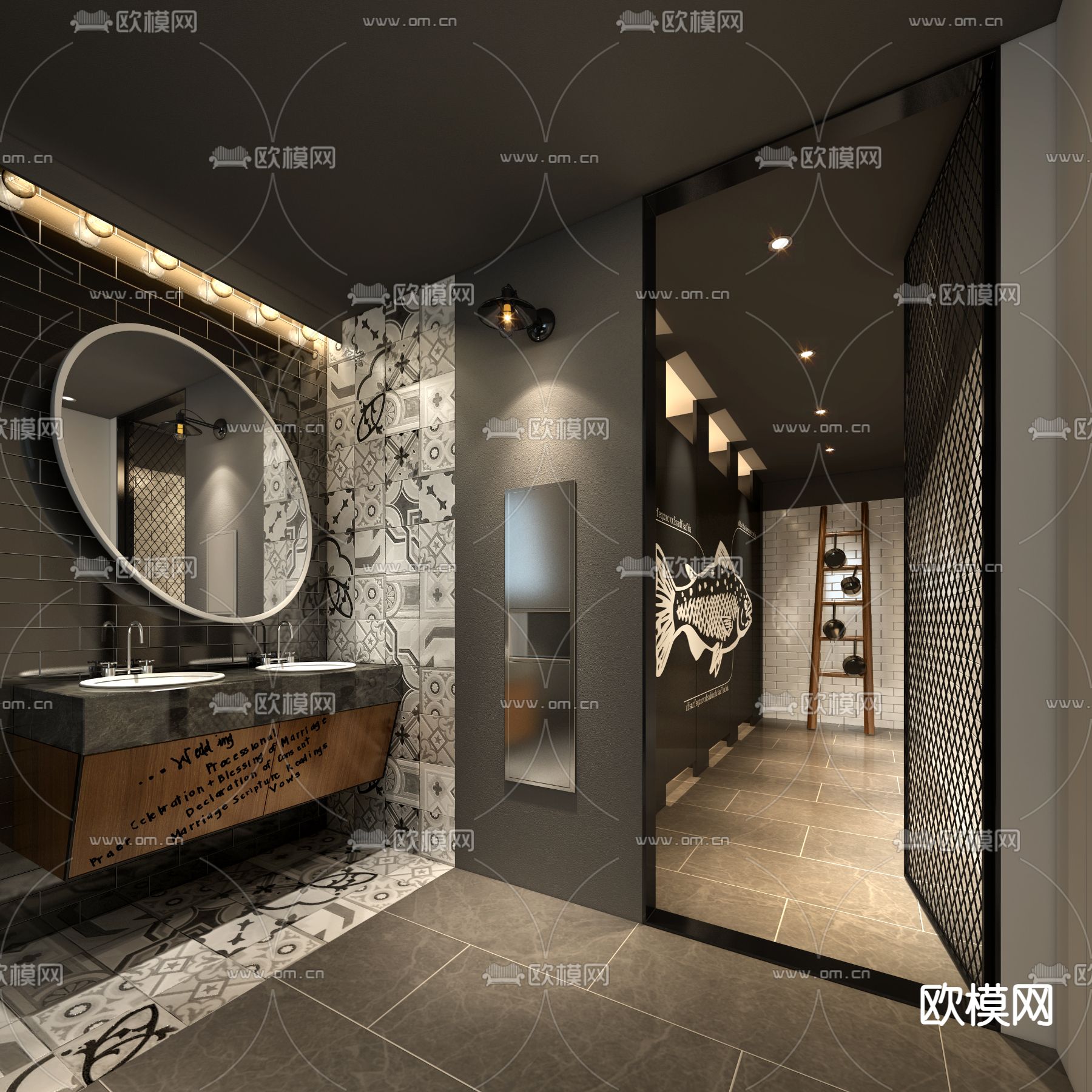 现代公共洗手间su模型下载（渲染图1）