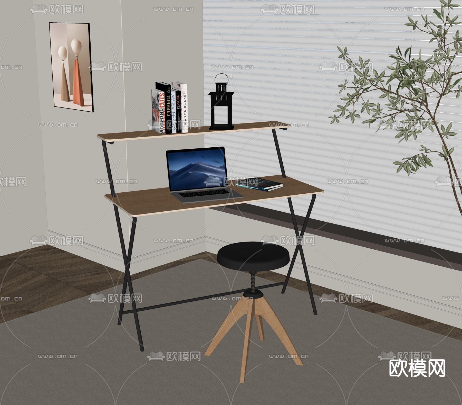 现代书桌椅su模型下载（渲染图2）