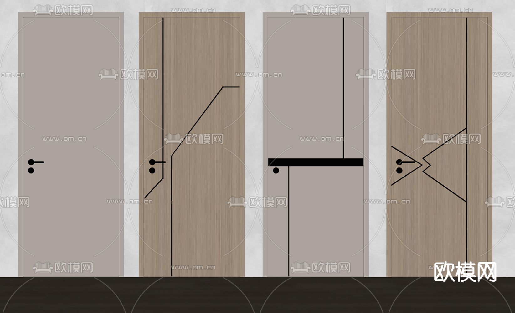 现代房间门 平开门 单开门su模型下载（渲染图2）