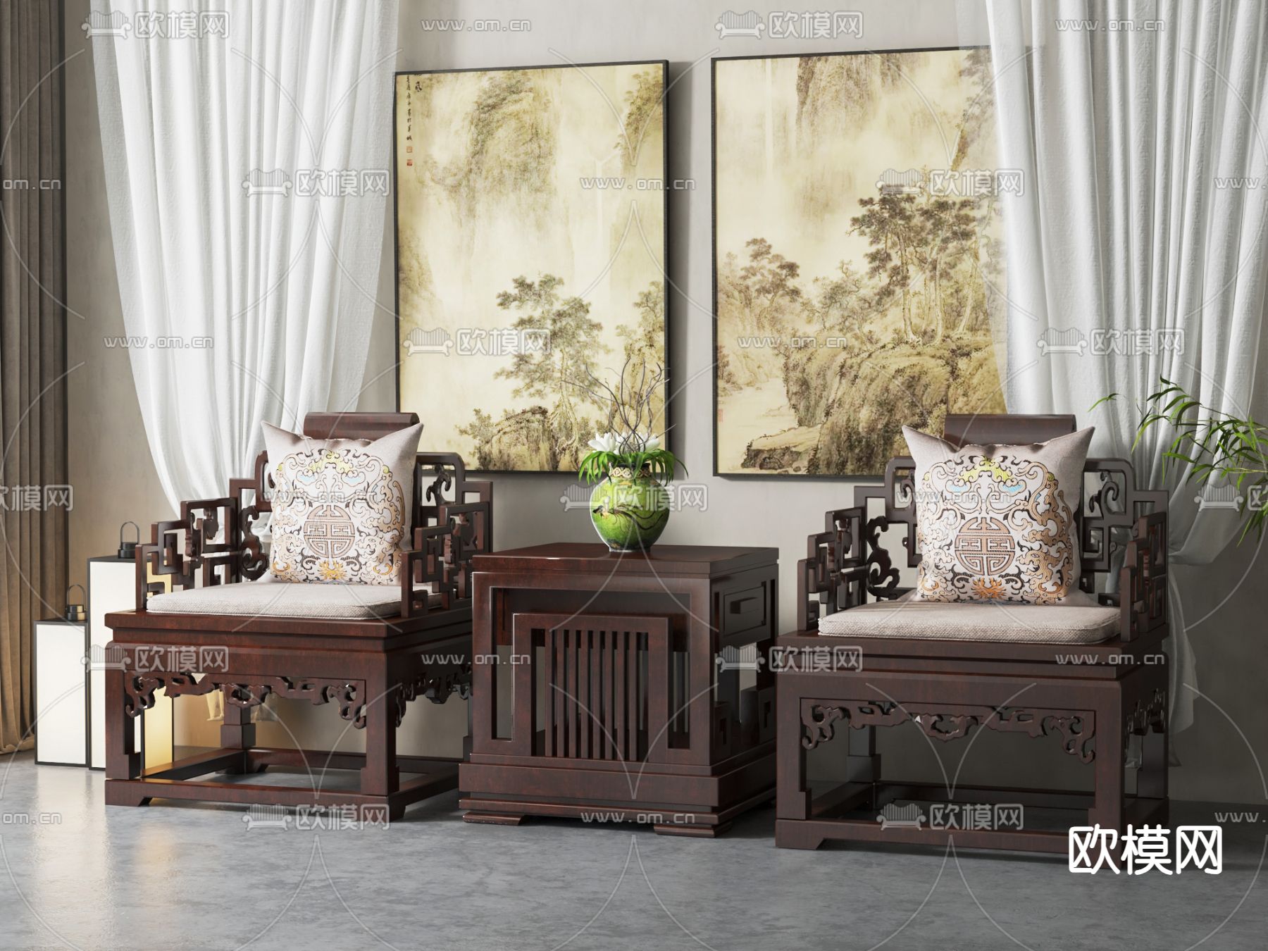 中式椅子 接待椅3d模型下载