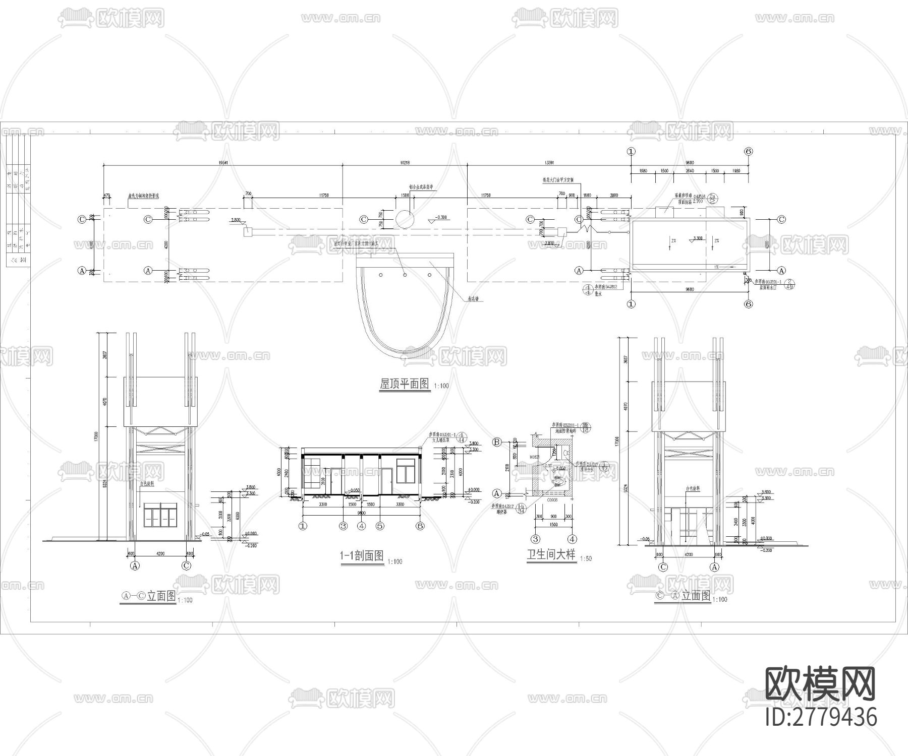 小区入口大门CAD施工图下载（渲染图2）