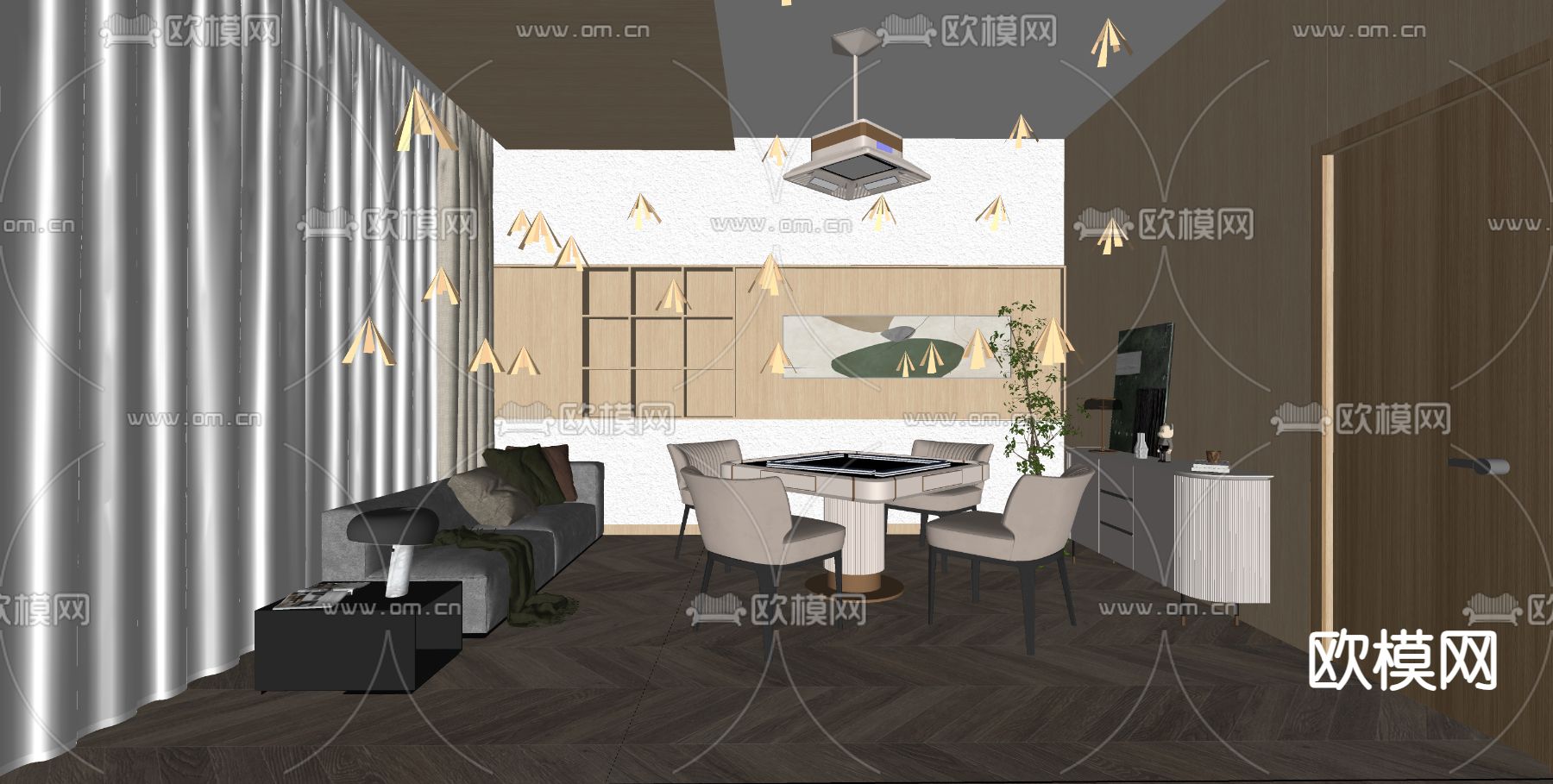现代棋牌室su模型下载（渲染图2）