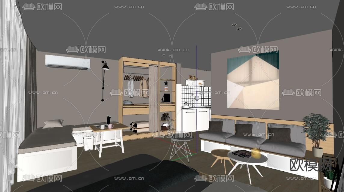 单身公寓宿舍su模型下载（渲染图4）
