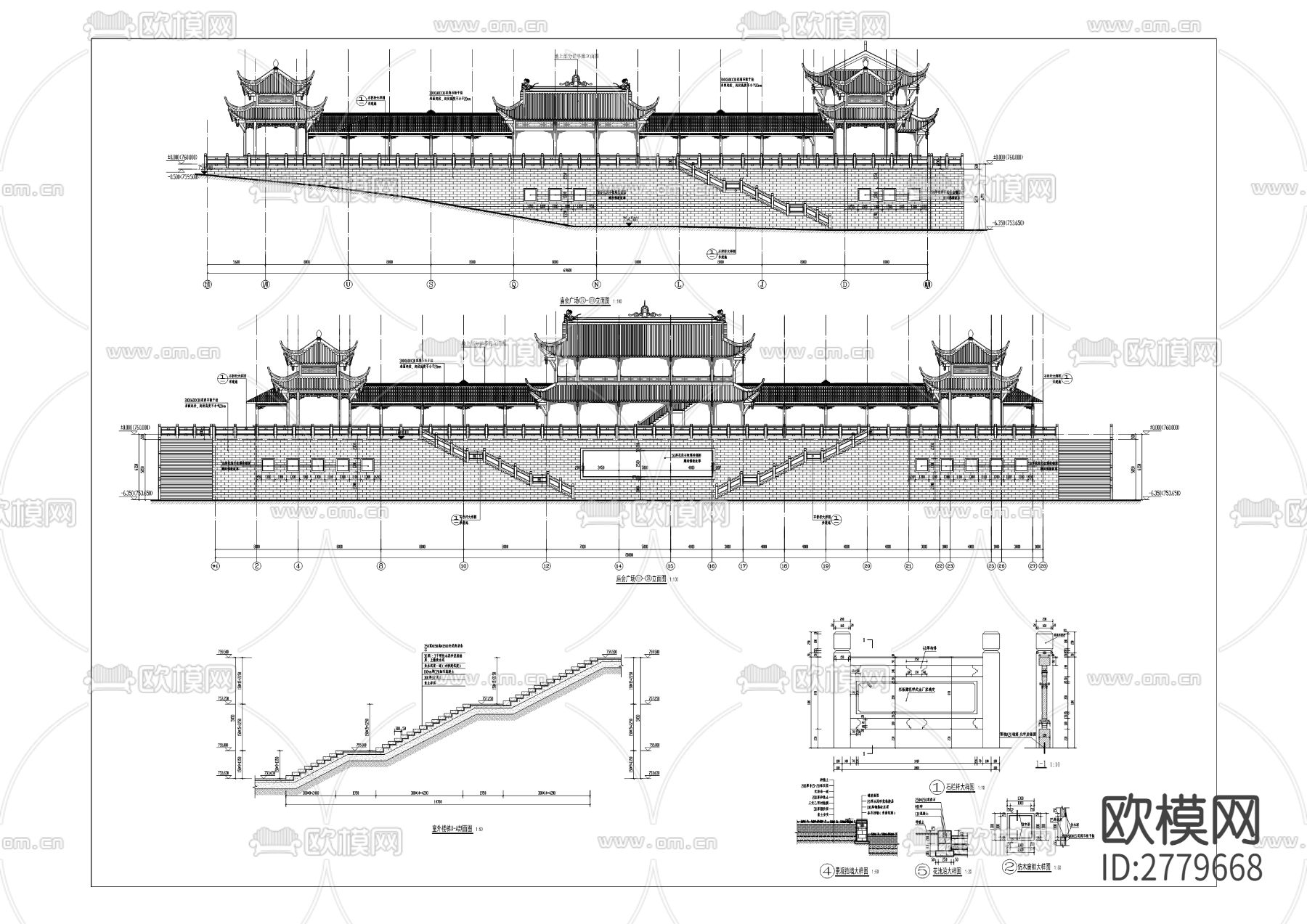 庙会广场CAD施工图下载（渲染图4）