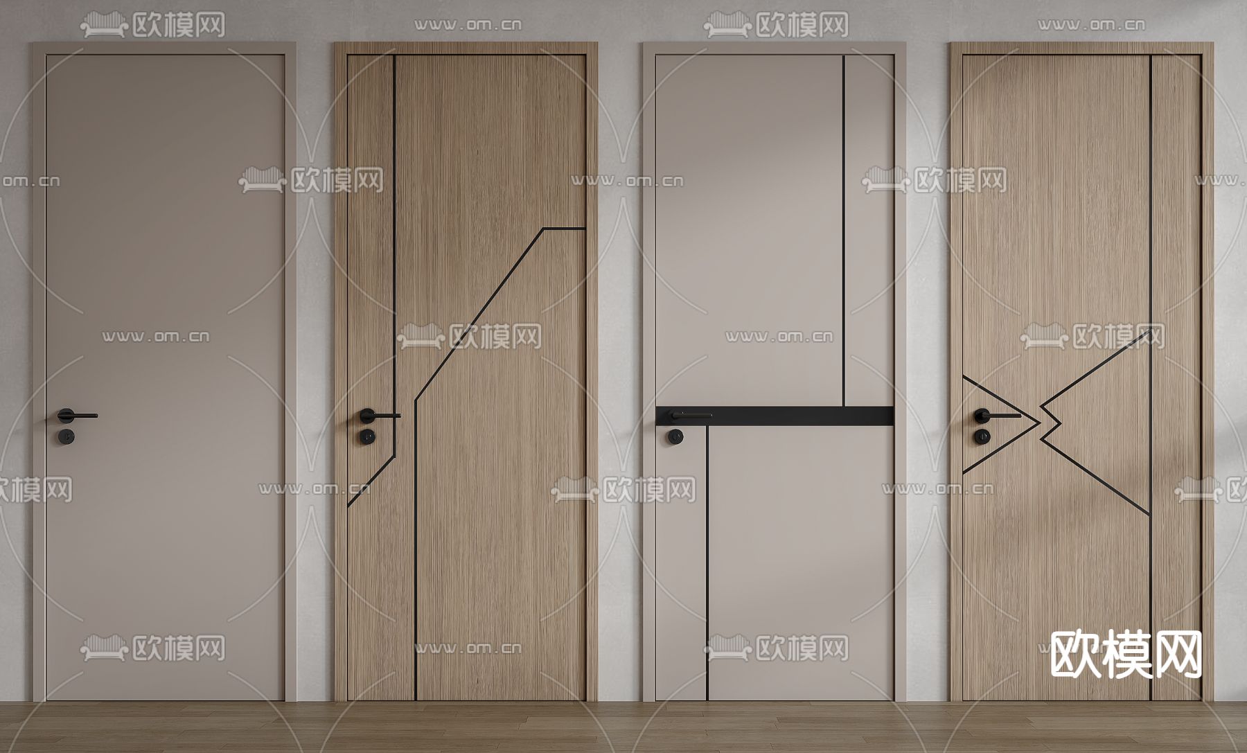 现代房间门 平开门 单开门su模型下载（渲染图1）