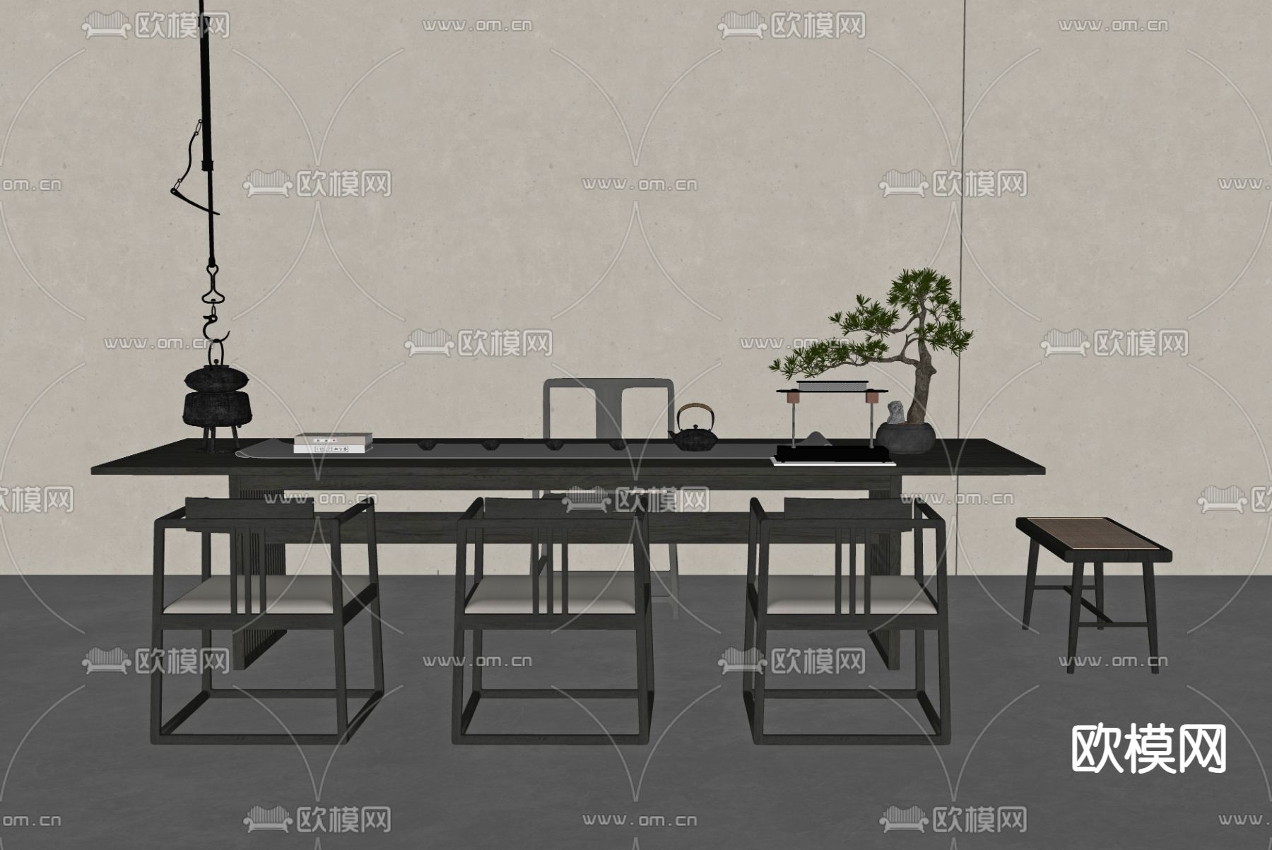现代茶桌 茶台su模型下载（渲染图2）