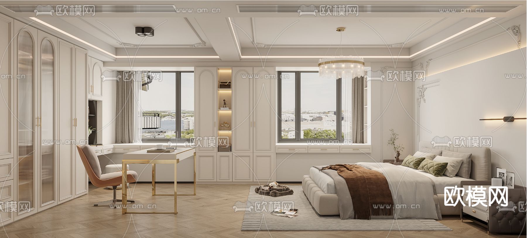 法式卧室 主卧3d模型下载（渲染图3）