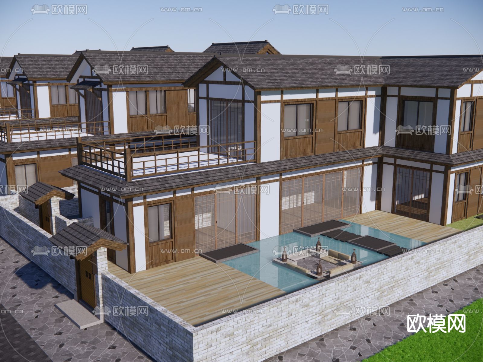 联排别墅su模型下载（渲染图1）