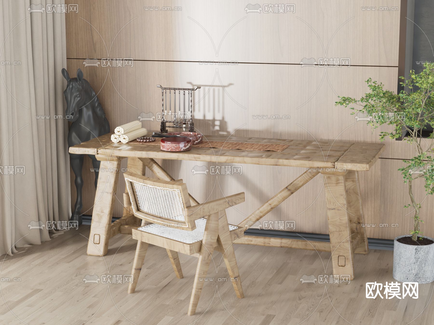 北欧书桌 写字台3d模型下载